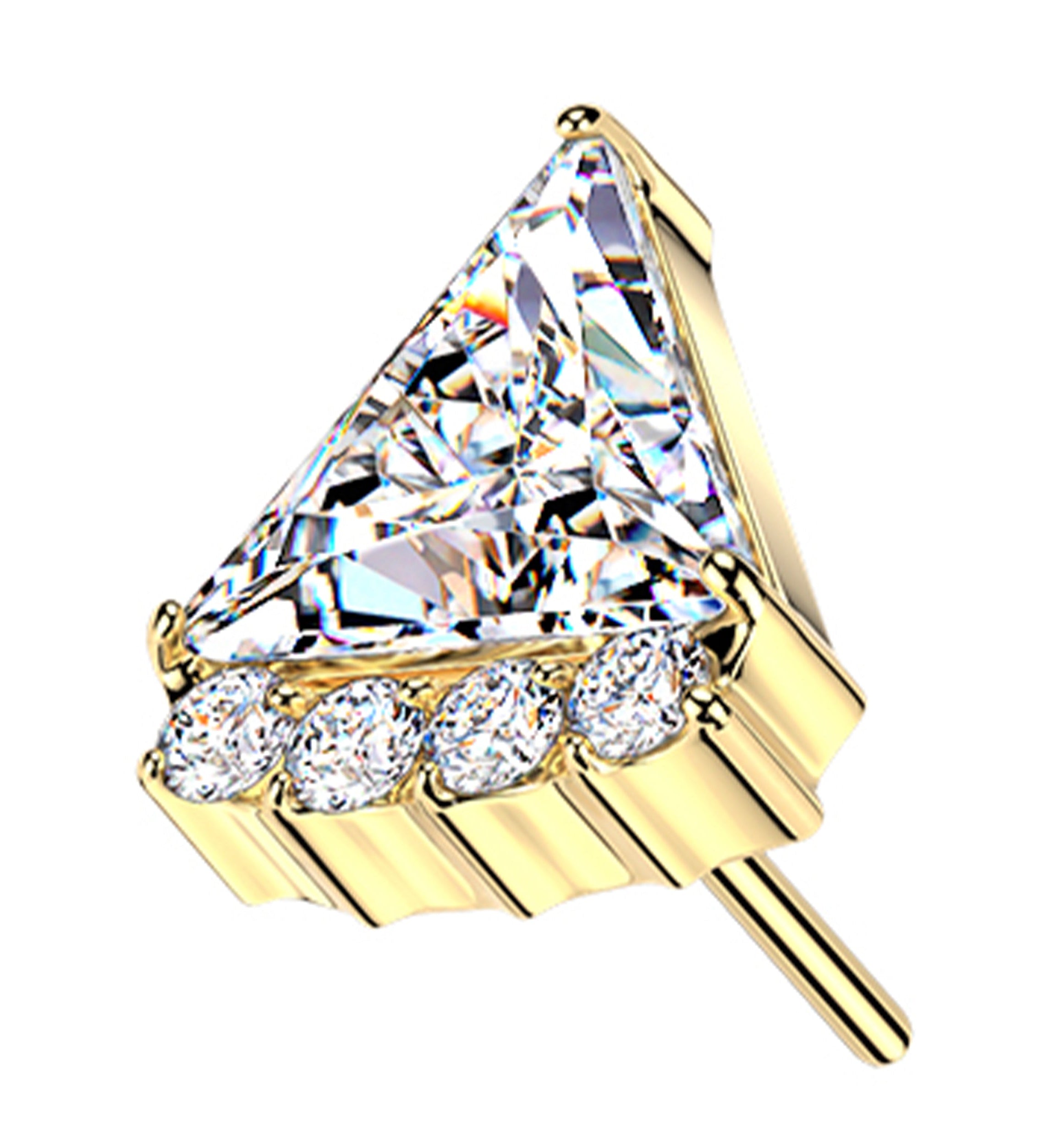 Gold PVD Triangle Slice Clear CZ Titanium Threadless Top