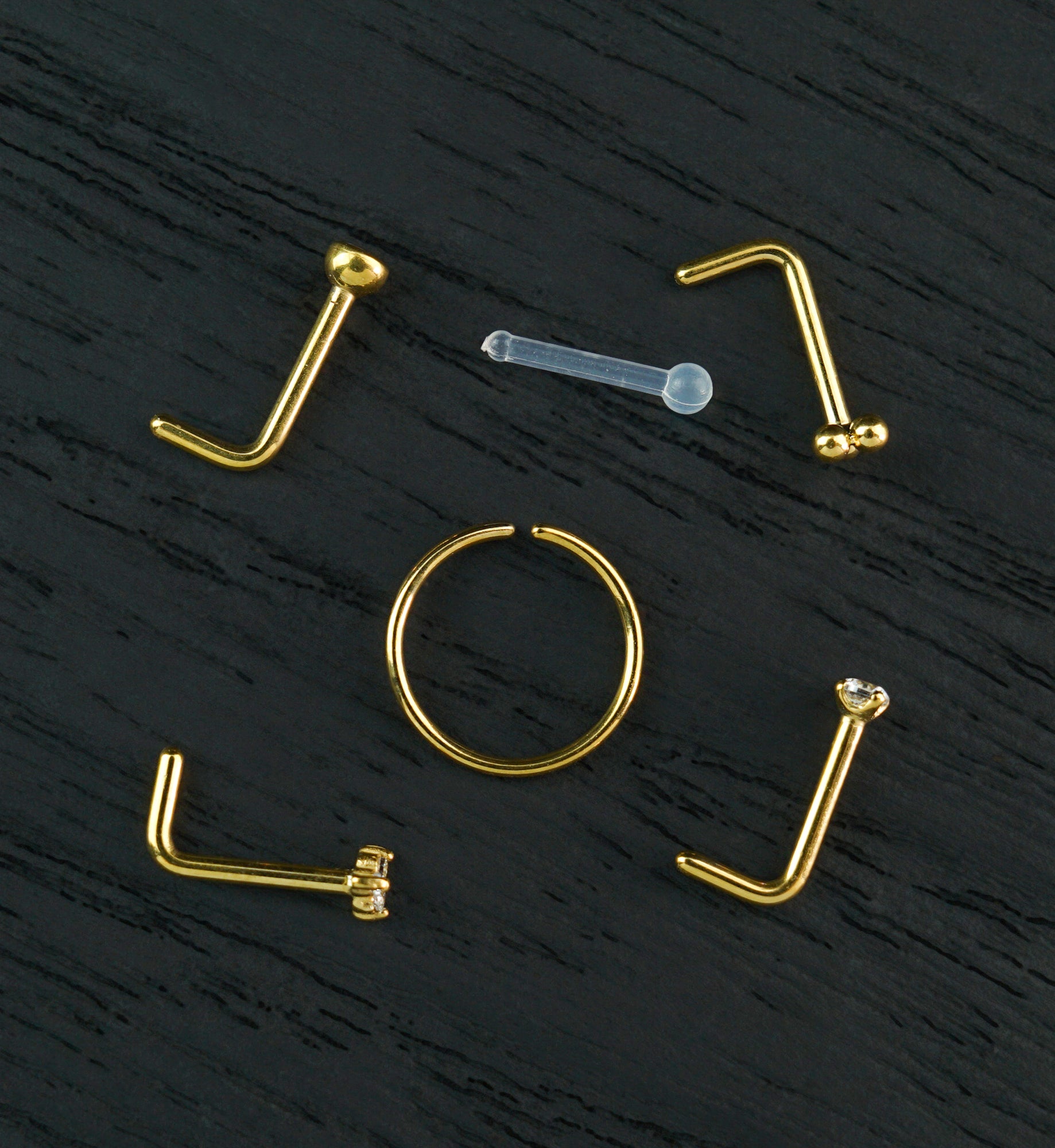 Gold PVD Trinity Clear CZ Stainless Steel L Bend/Stud/Hoop Variety Pack (6 Pack)