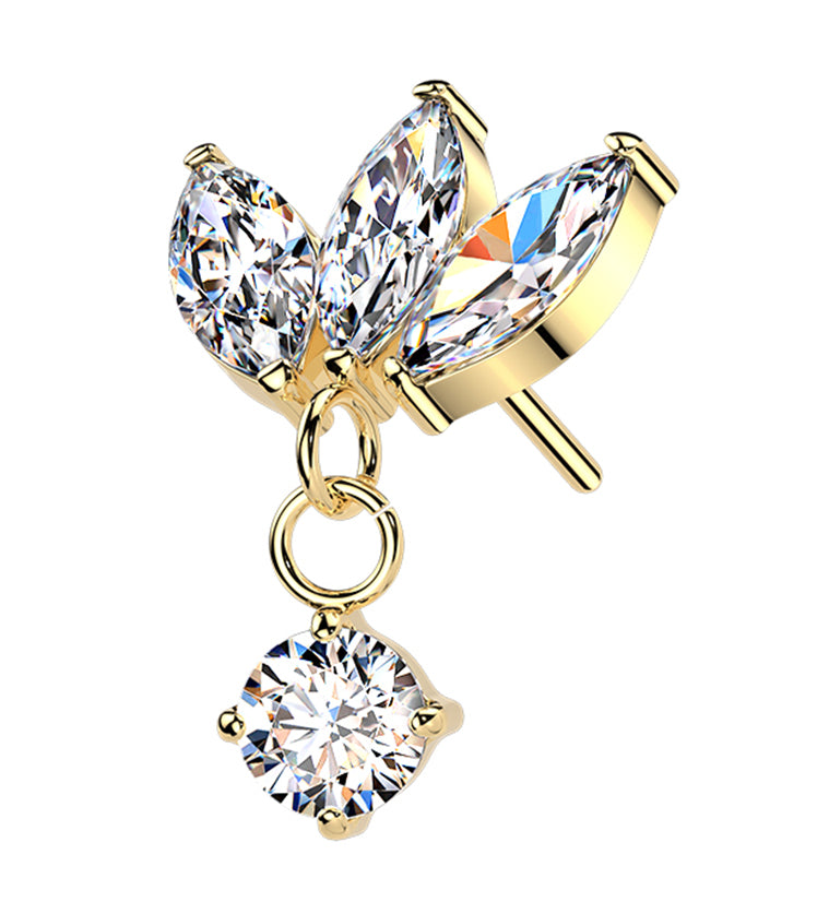 Gold PVD Triple Empress CZ Dangle Titanium Threadless Top