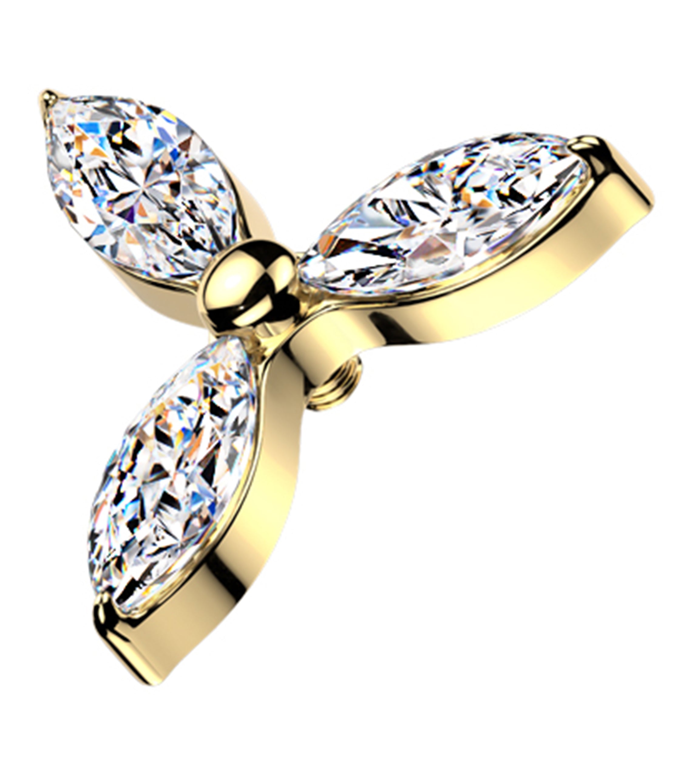 Gold PVD Triple Marquise CZ Titanium Internally Threaded Top