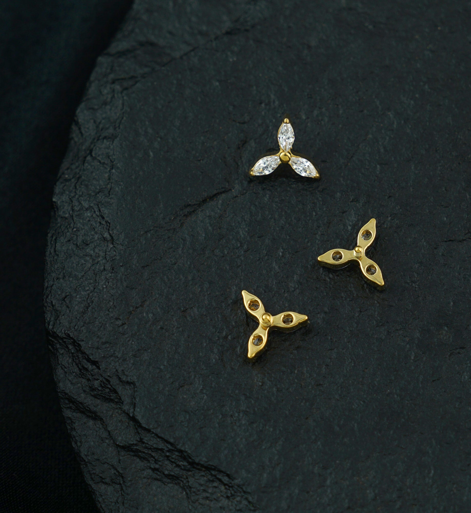 Gold PVD Triple Marquise CZ Titanium Internally Threaded Top