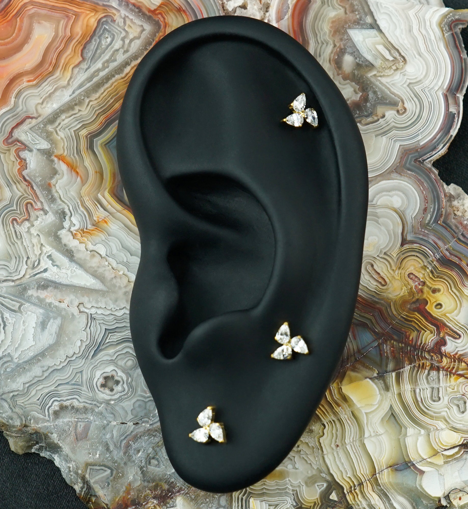 Gold PVD Triple Teardrop Clear CZ Titanium Threadless Top