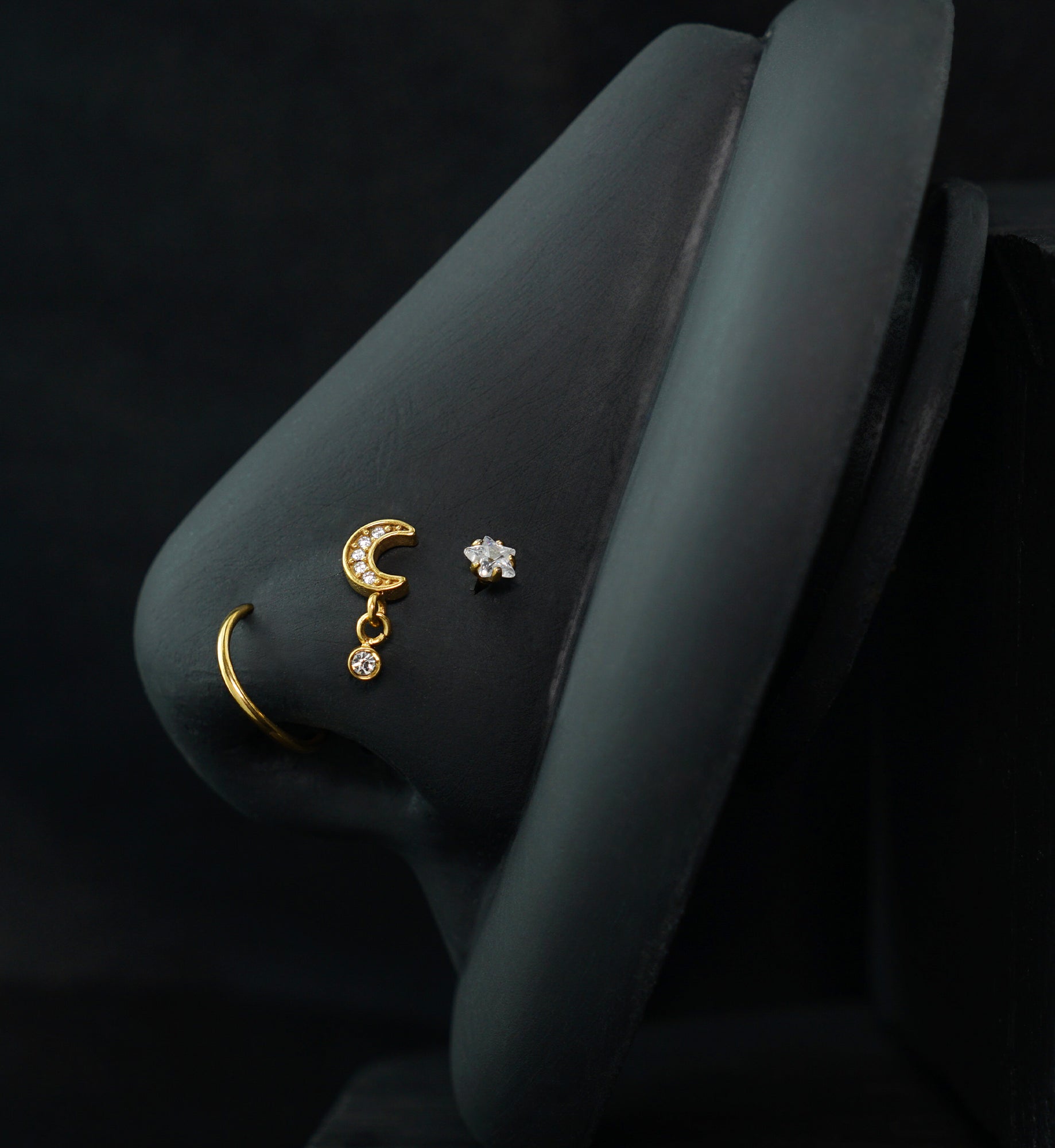 Gold PVD Twilight Dangle Clear CZ Stainless Steel L Bend/Stud/Hoop Variety Pack (6 Pack)