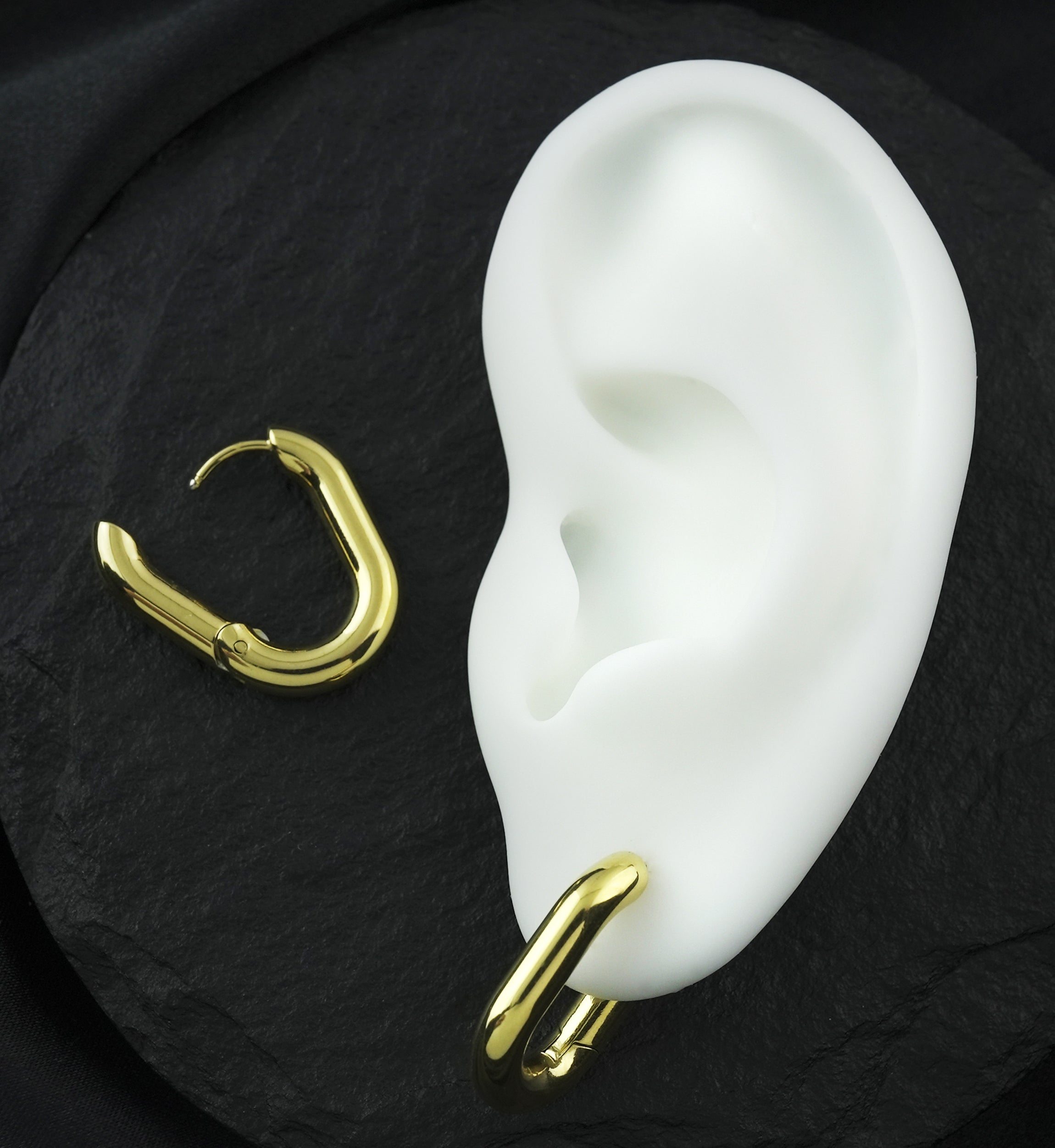 Gold PVD U-Shape Stainless Steel Hinged Hoop Huggie Earrings