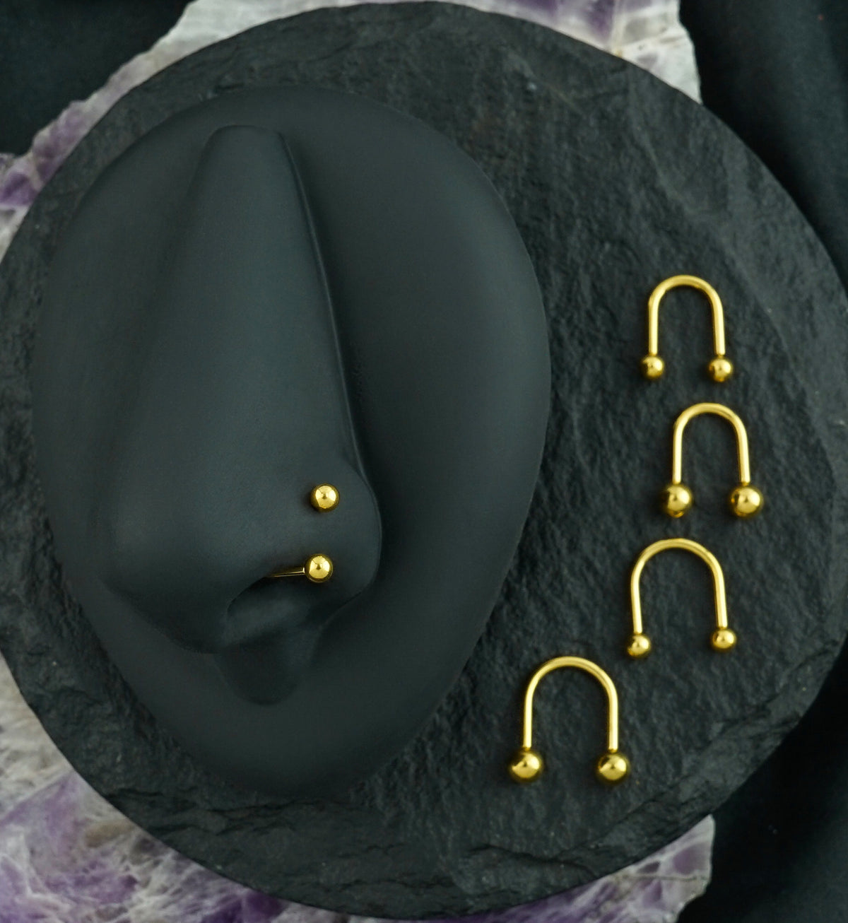 Gold PVD U-Shape Titanium Threadless Circular Barbell