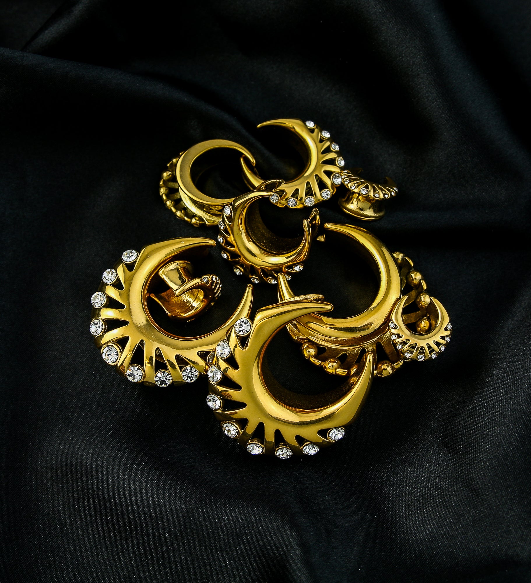 Gold PVD Vane Clear CZ Stainless Steel Saddles