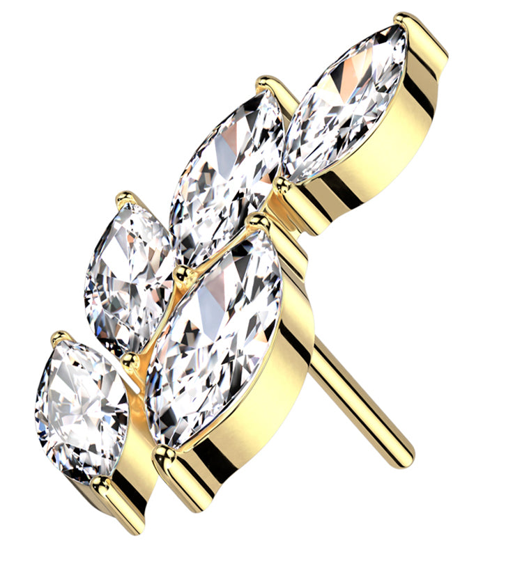 Gold PVD Vine Clear CZ Titanium Threadless Top