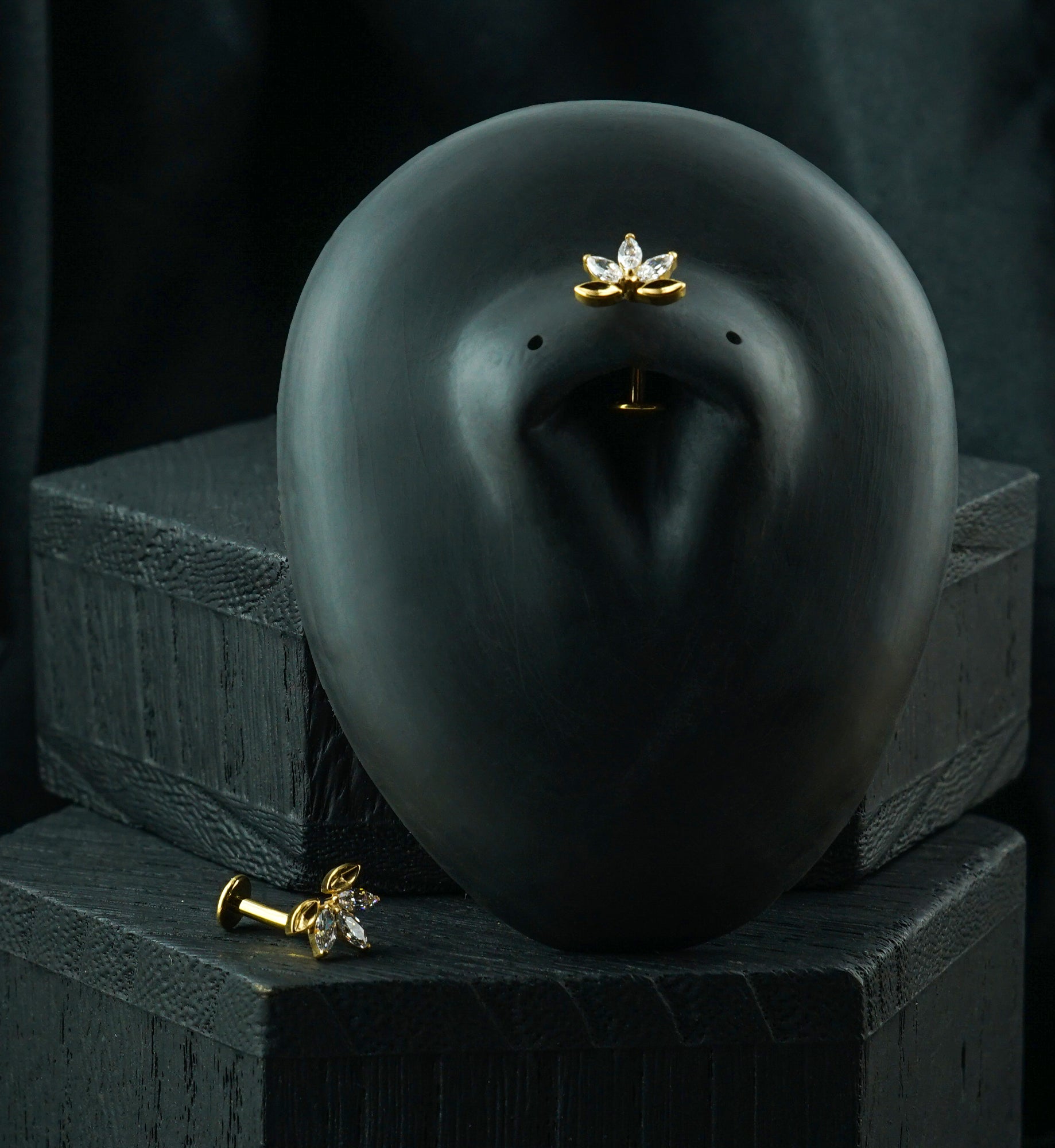 Gold PVD Water Lily Clear CZ Titanium Threadless Floating Belly Button Ring