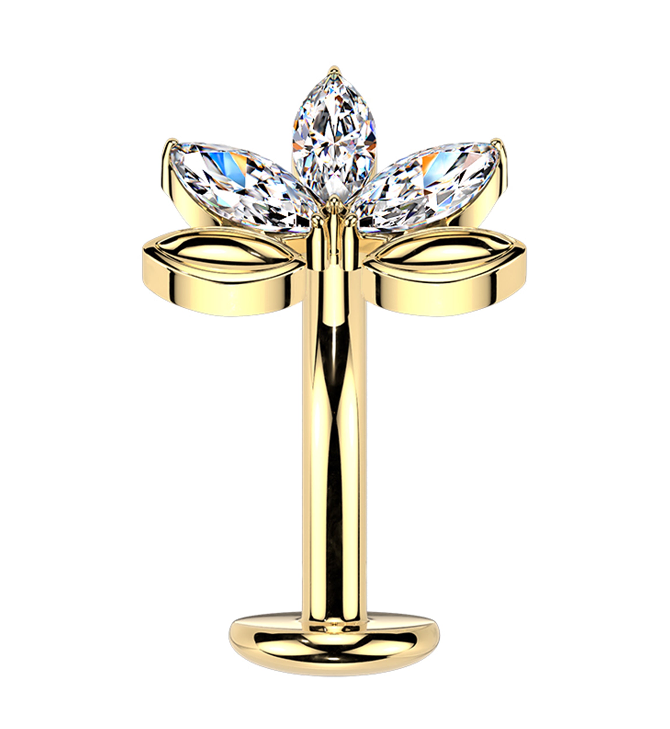 Gold PVD Water Lily Clear CZ Titanium Threadless Floating Belly Button Ring