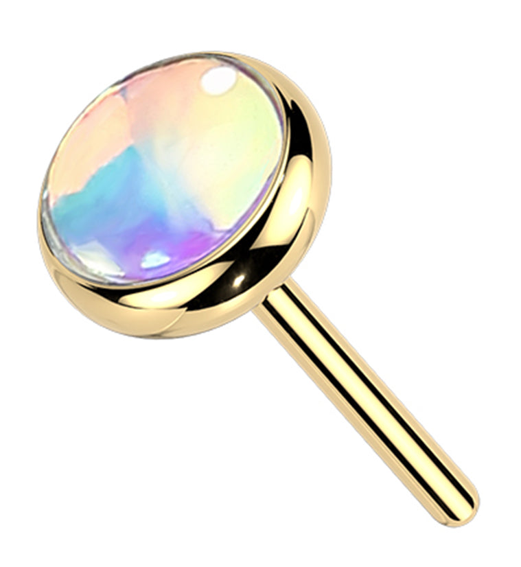 Gold PVD White Iridescent Gem Titanium Threadless Top