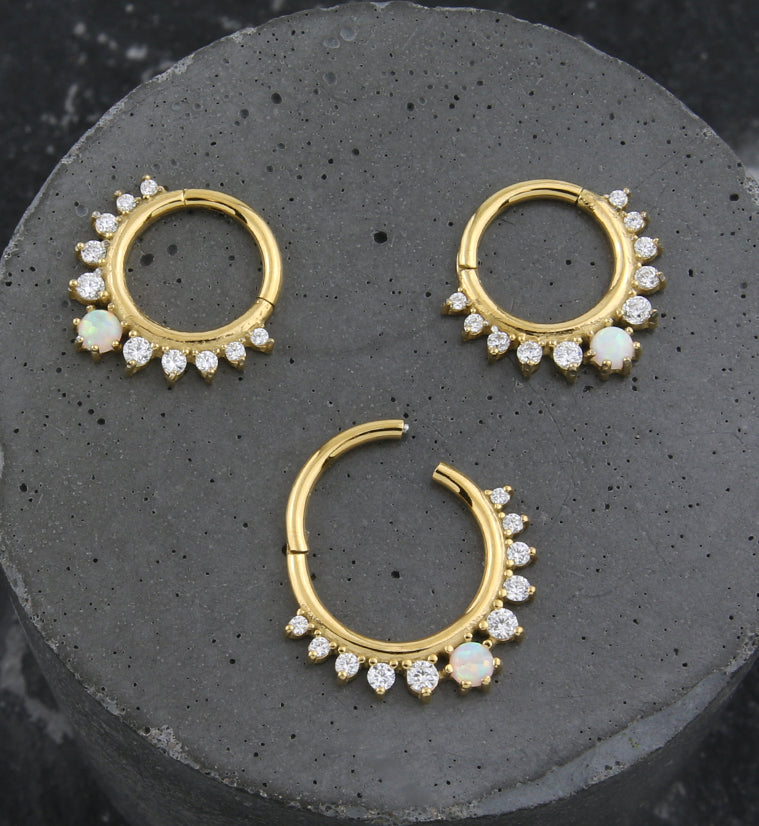 Gold PVD White Opalite Lucid Stainless Steel Hinged Segment RingGold PVD White Opalite Lucid Stainless Steel Hinged Segment Ring