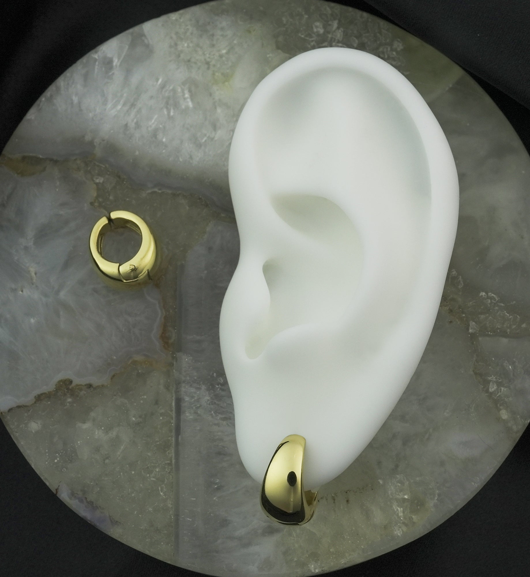 Gold PVD Wide Stainless Steel Hinged Hoop Huggie Clip-On Earrings