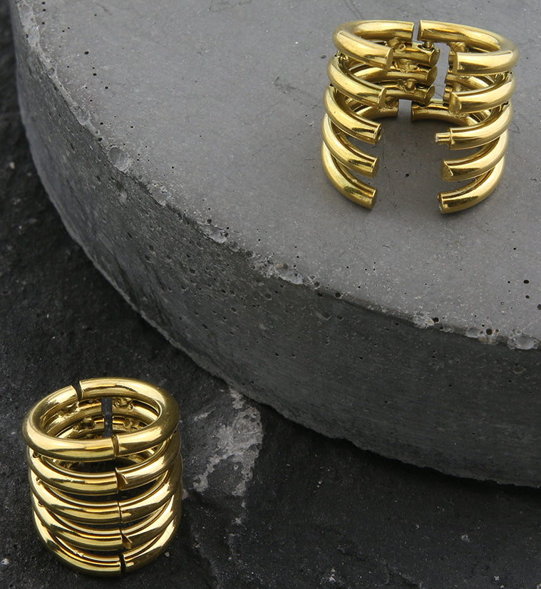Gold PVD Stacked Stainless Steel Rings - 5 Ring Stack