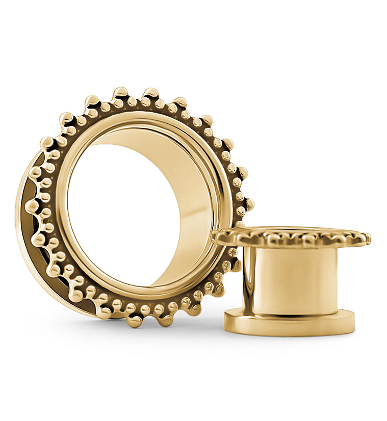 Gold PVD Triple Beaded Rim Stainless Steel Tunnels