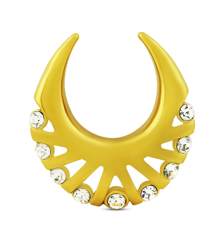 Gold PVD Vane Clear CZ Stainless Steel Saddles