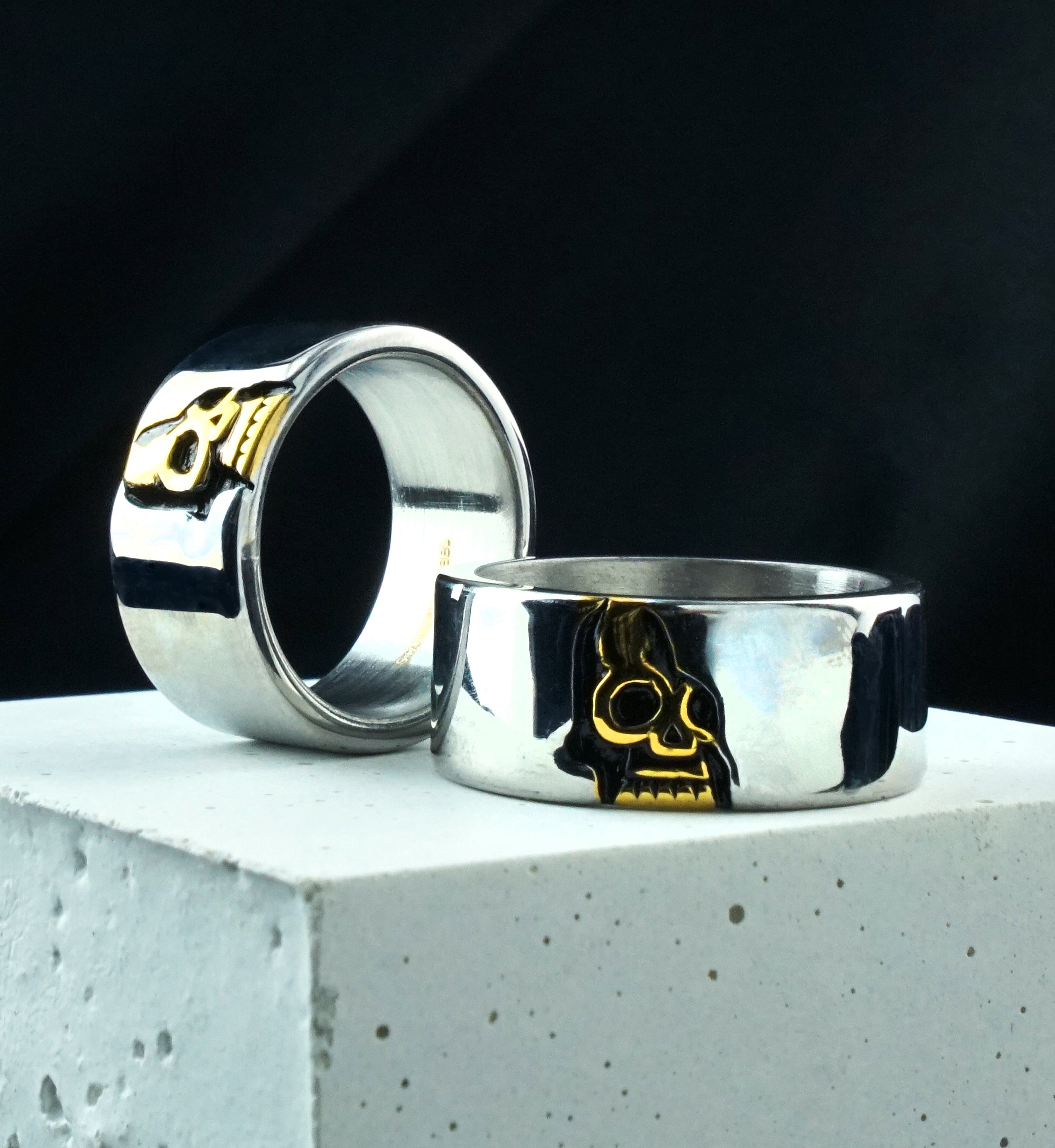 Golden Half Skull Stainless Steel Ring