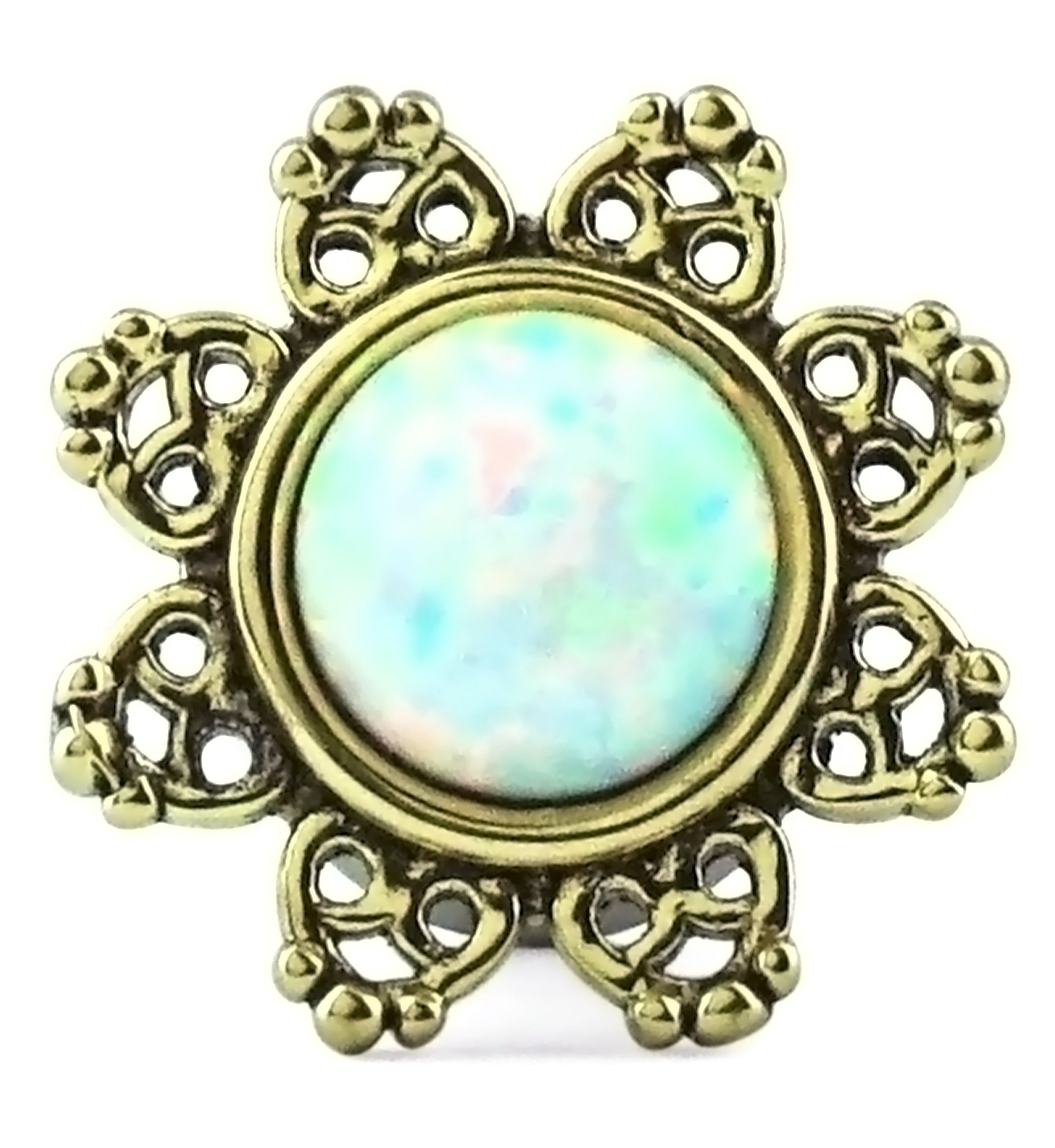 Golden Lotus With Opalite Dome Stainless Steel Plugs