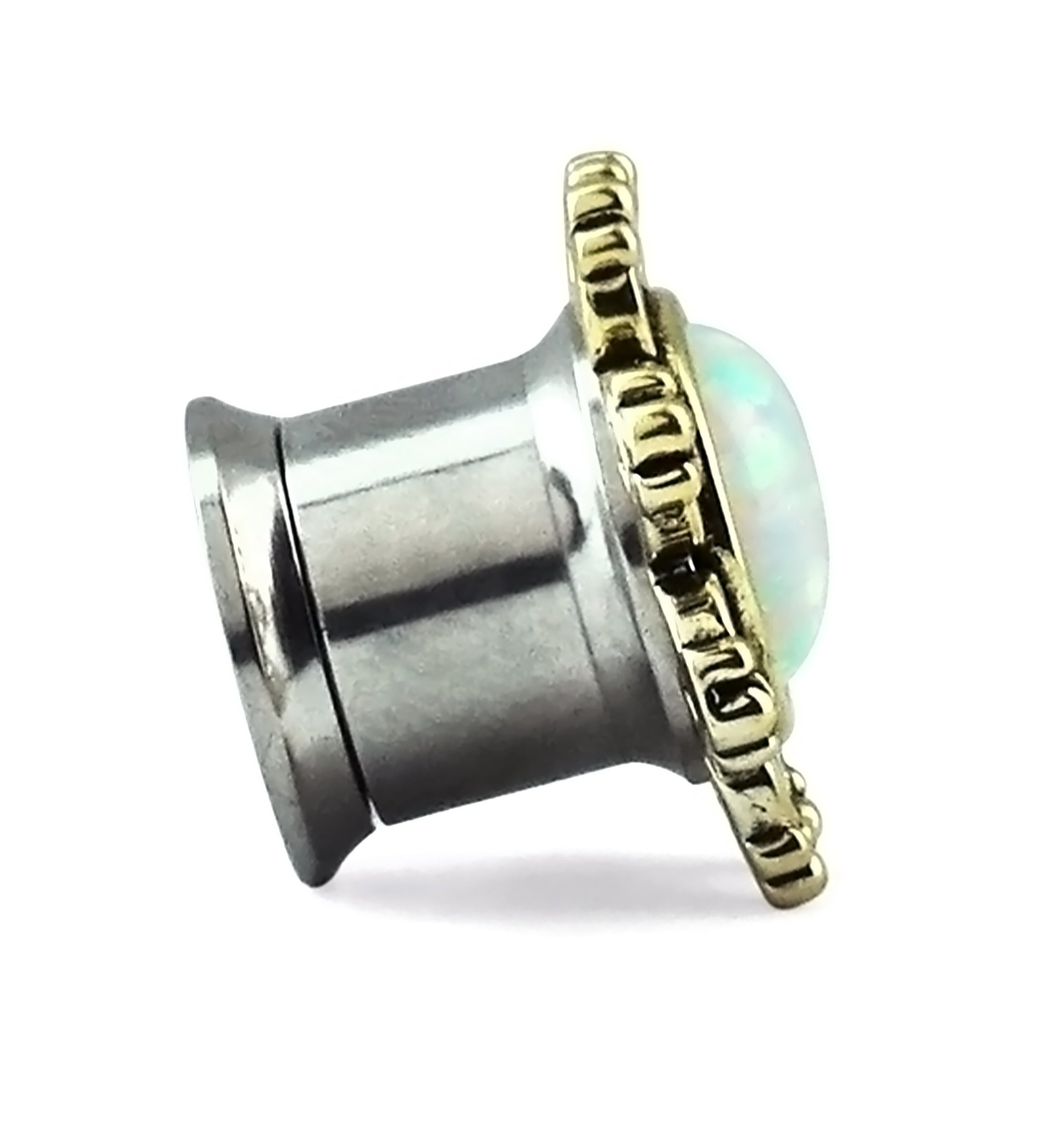 Golden Lotus With Opalite Dome Stainless Steel Plugs