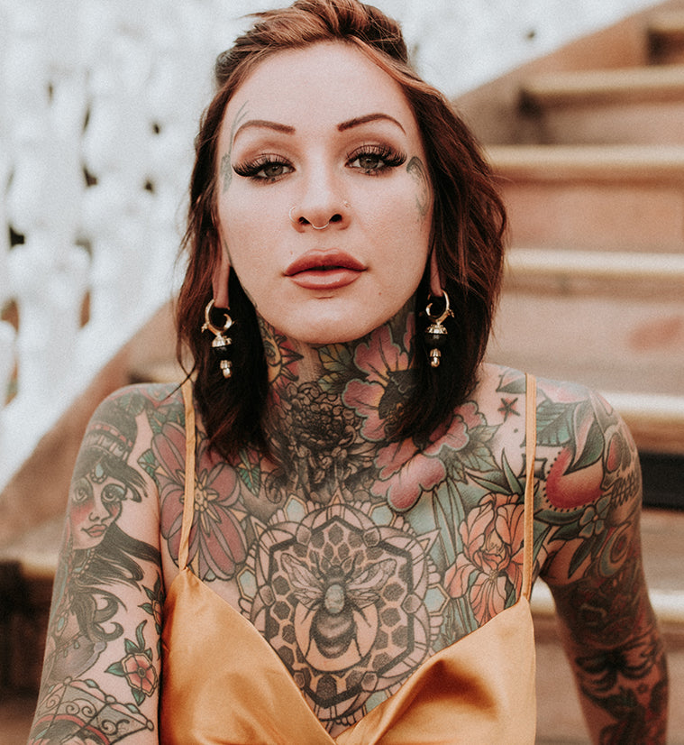 Golden Obsidian Stone White Brass Totum Ear Weights