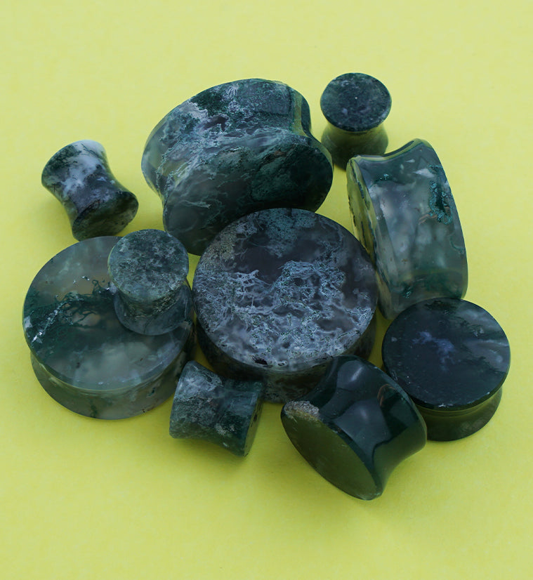 Grade A Green Moss Agate Stone Plugs