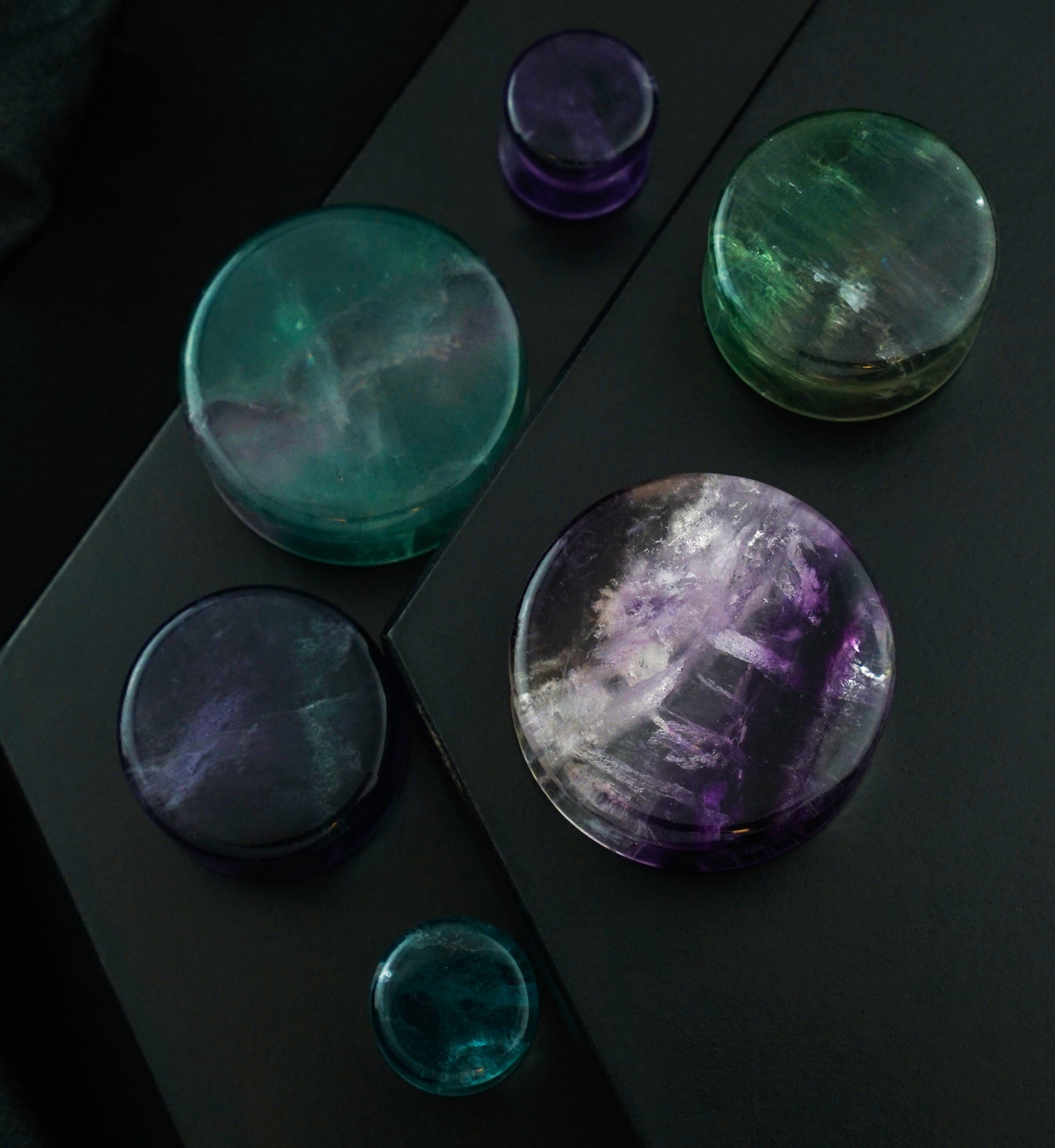 Grade A Rainbow Fluorite Stone Plugs