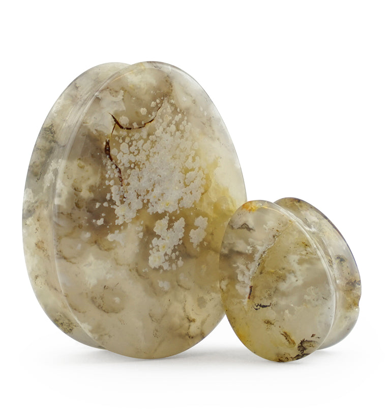 Graveyard Point Plume Agate Teardrop Stone Plugs