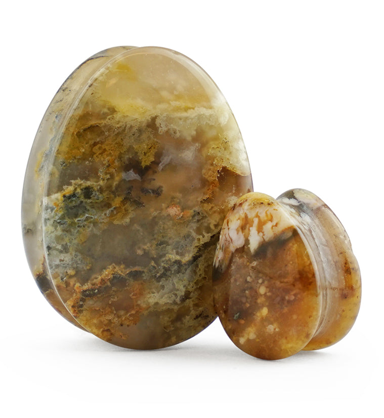 Graveyard Point Plume Agate Teardrop Stone Plugs