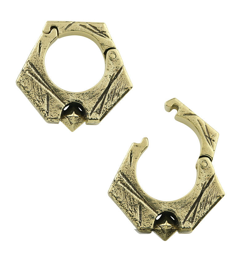 Graze Pentagon Brass Hinged Ear Weights