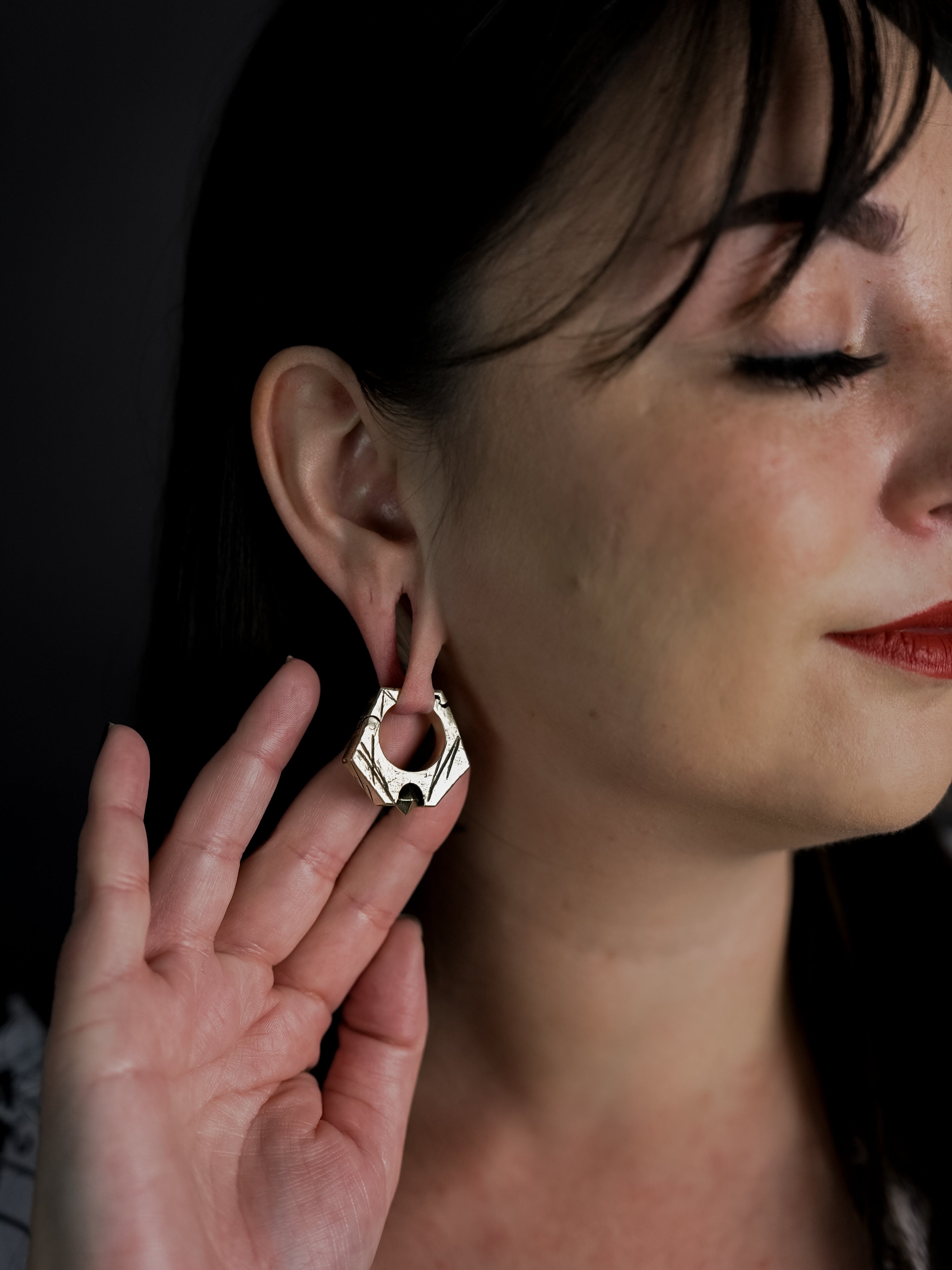 Graze Pentagon Brass Hinged Ear Weights