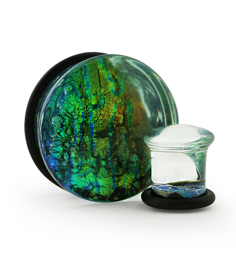 Green Dichroic Glass Plugs (0 Gauge - 1 Inch) | UrbanBodyJewelry.com