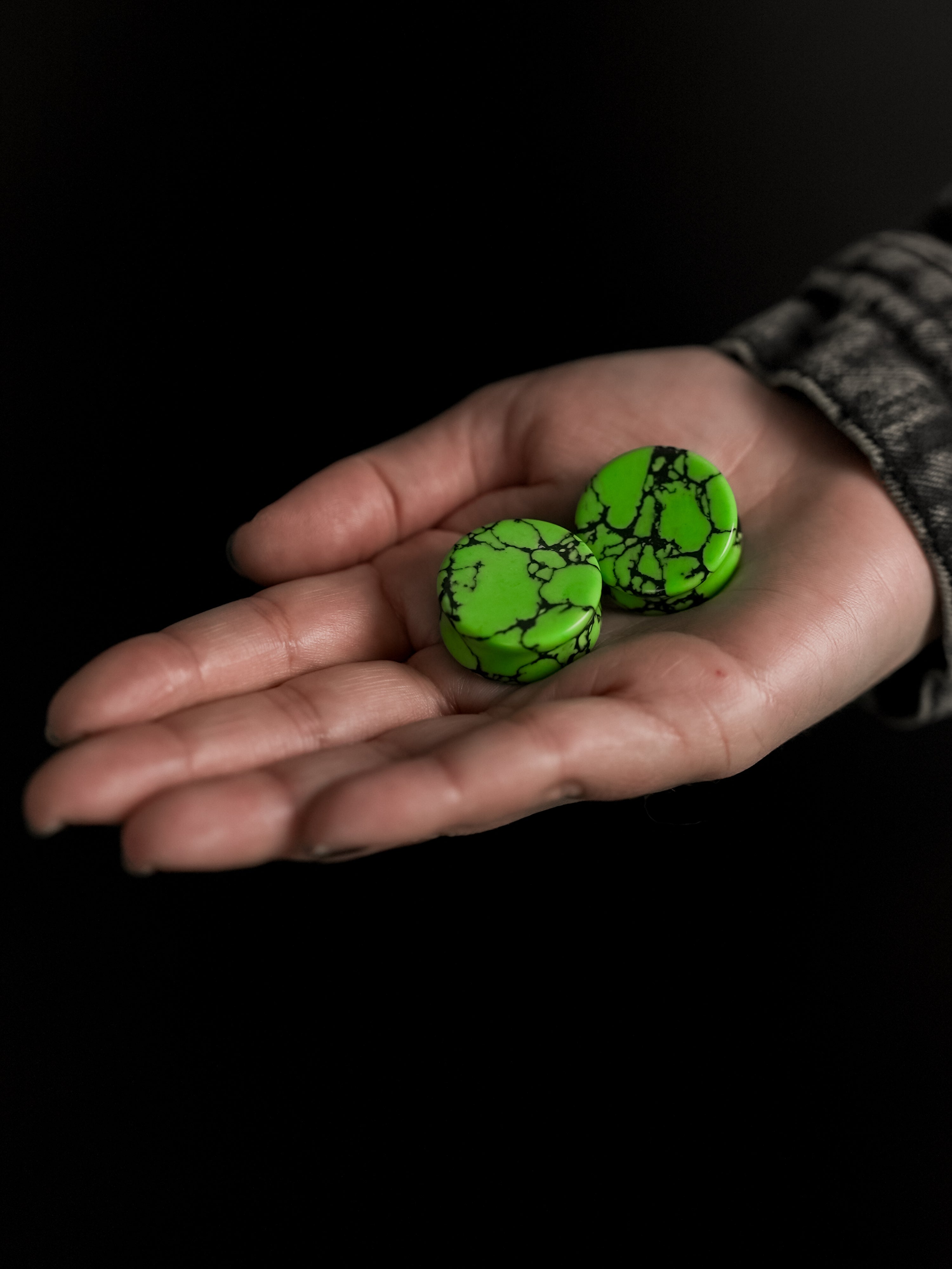 Green And Black Howlite Stone Plugs