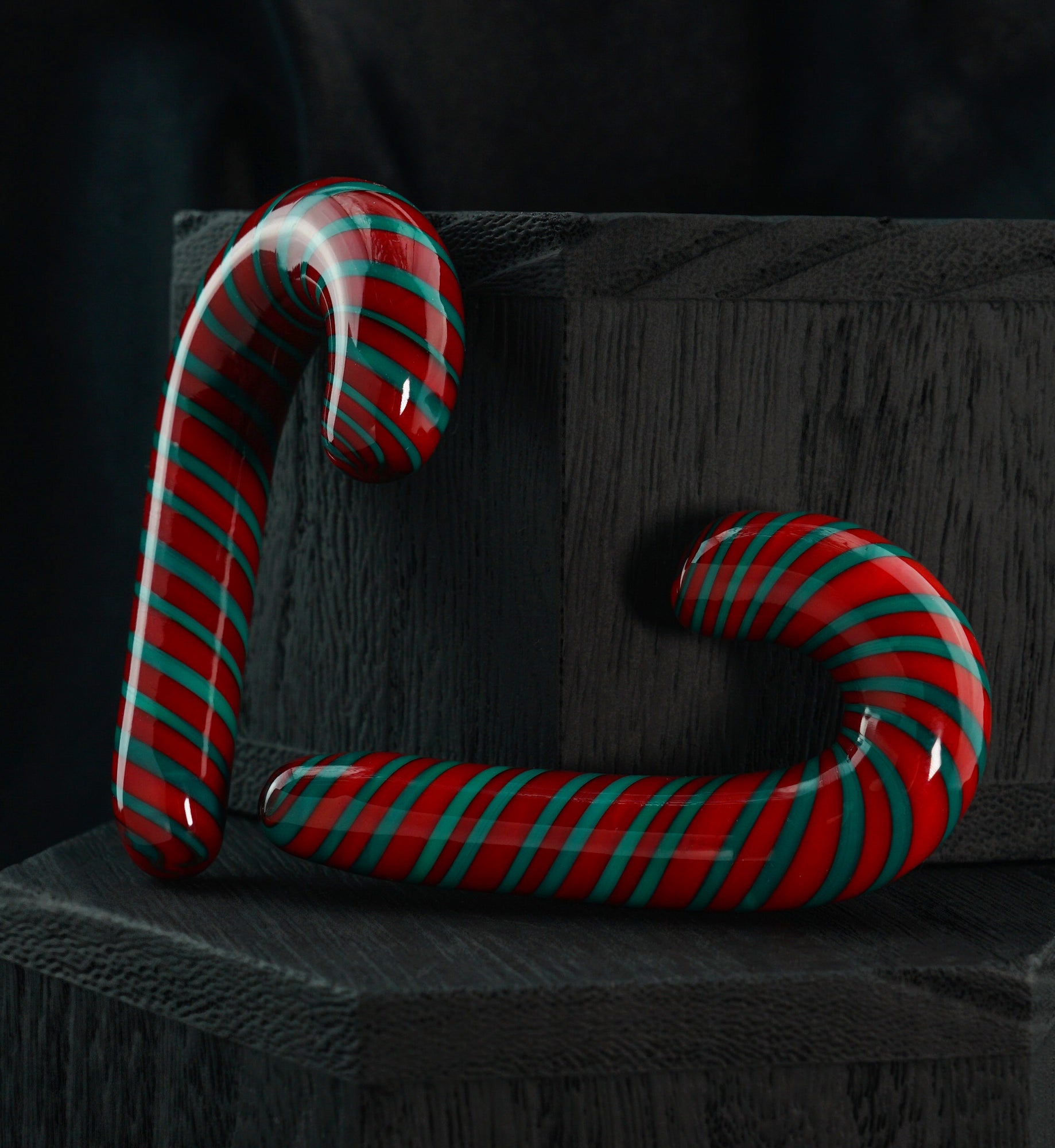 Green and Red Candy Cane Glass Ear Hangers