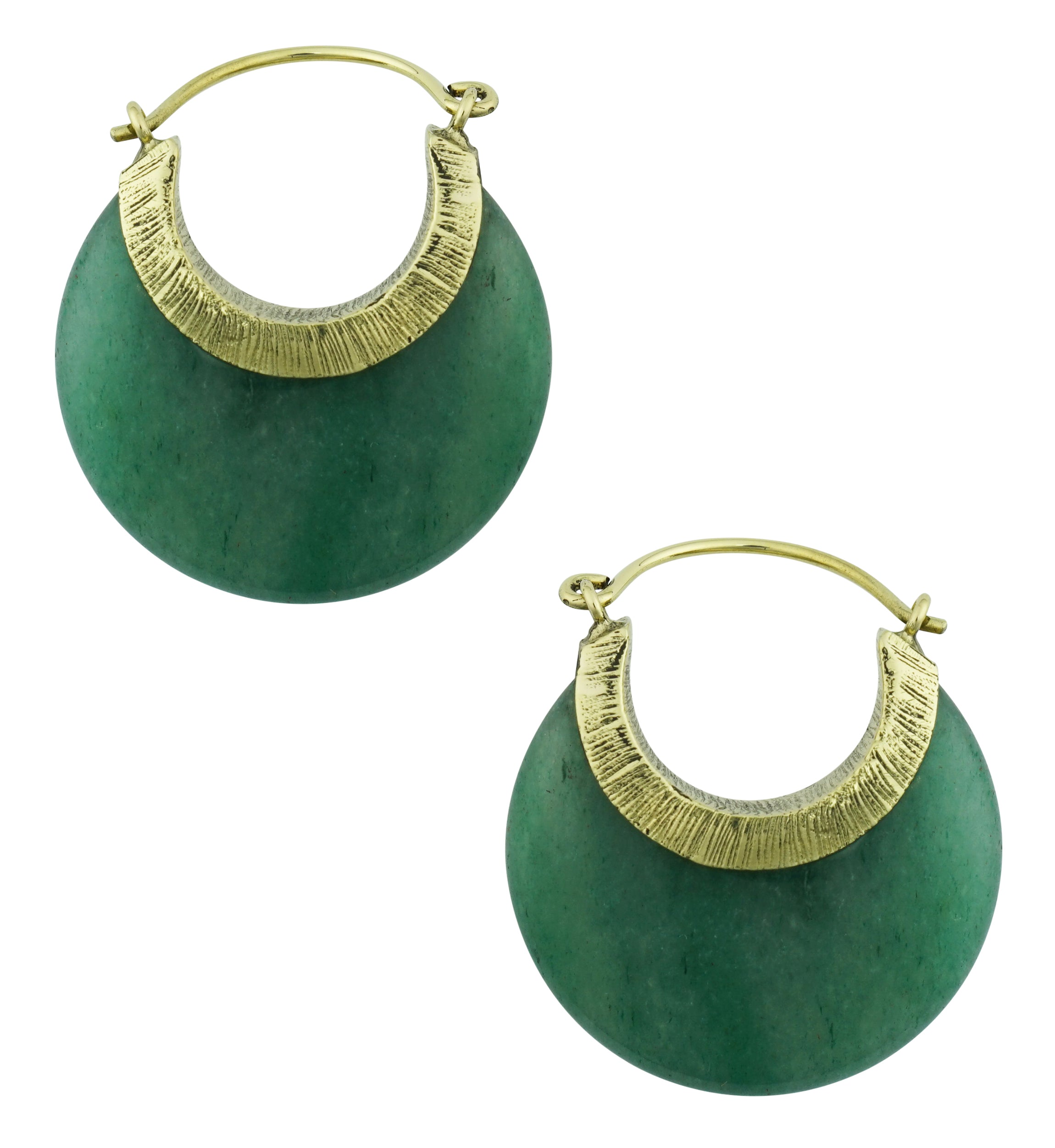 Green Aventurine Textured Brass Stone Earrings