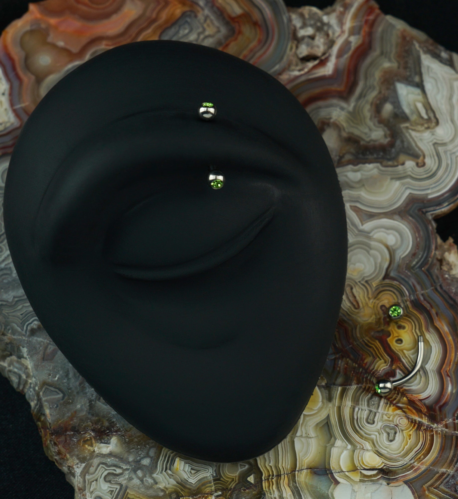 Green Double CZ Stainless Steel Curved Barbell