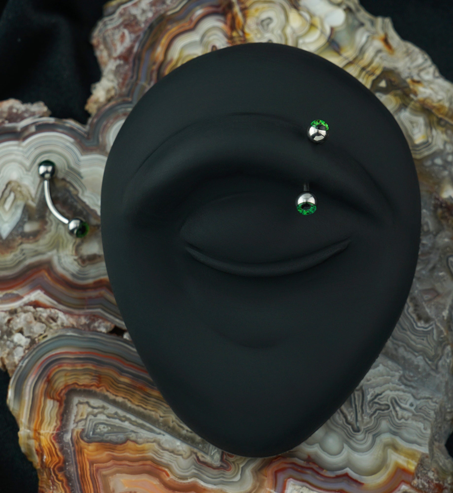 Green Eyeball Stainless Steel Curved Barbell