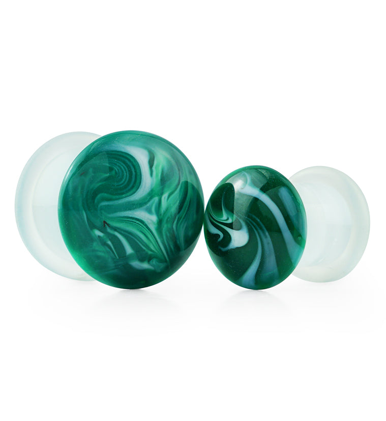 Green and White Haze Single Flare Glass Plugs