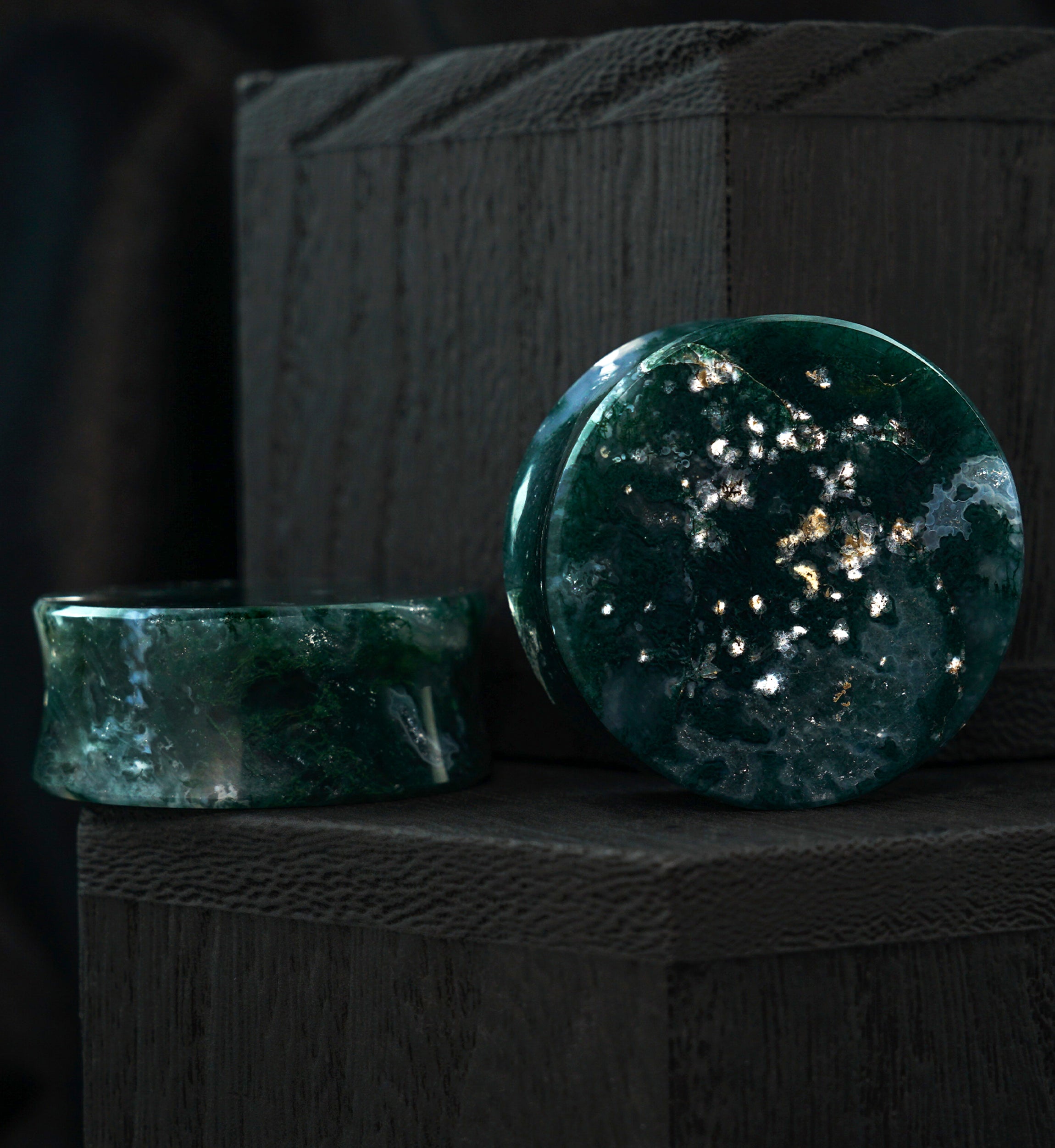 Green Moss Agate Stone Plugs 1 & 1/4" (32mm) Version 1