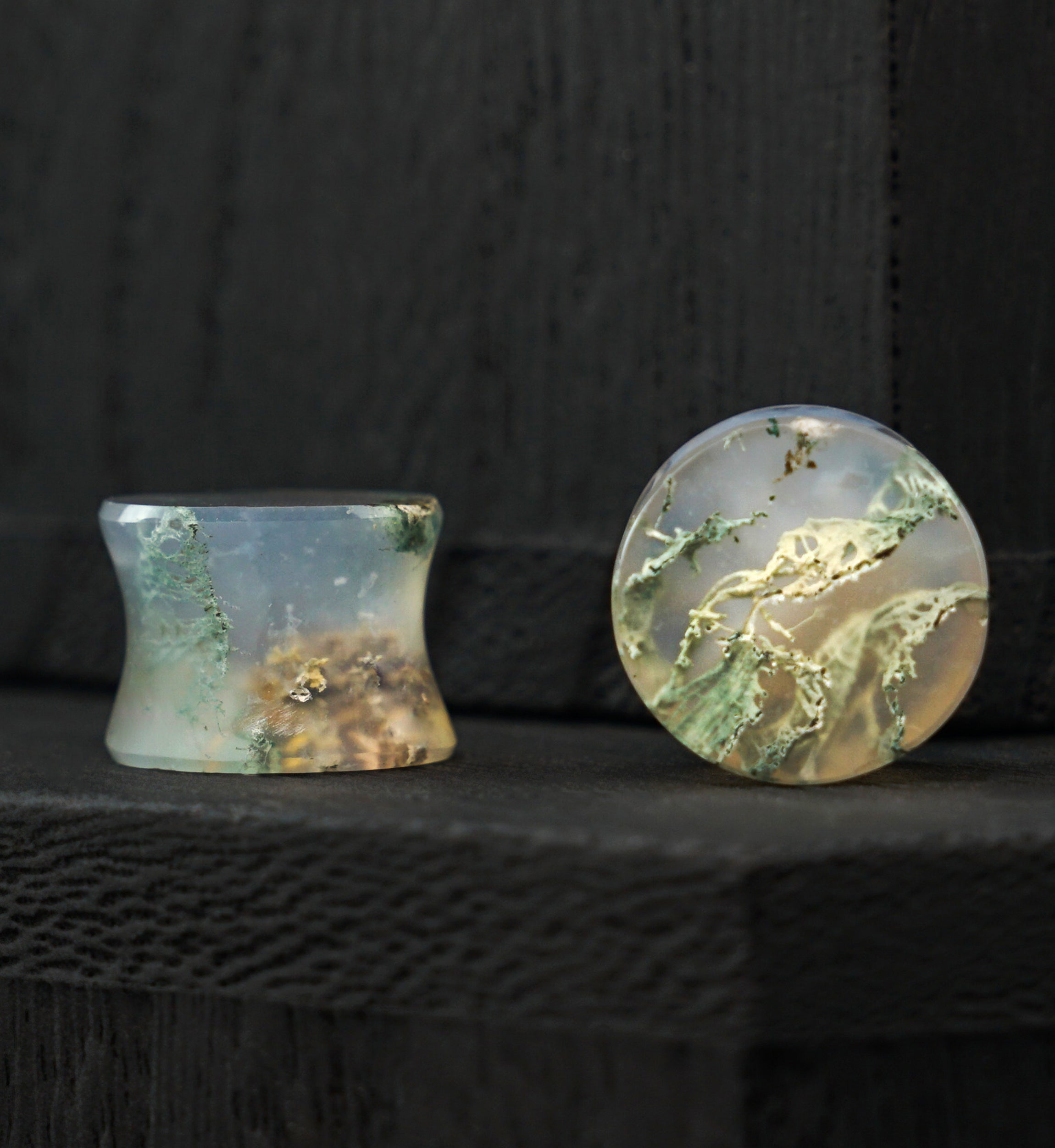Green Moss Agate Stone Plugs (1/2" - 12mm) Version 1
