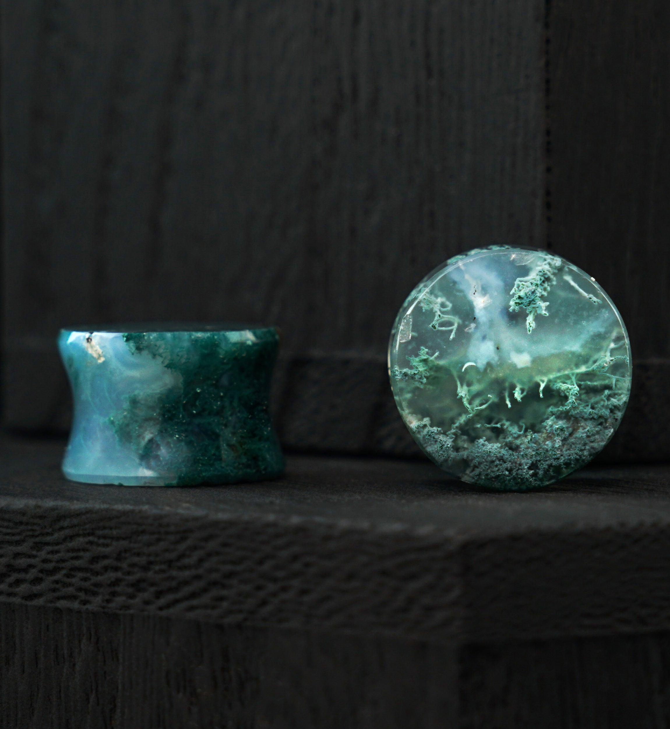 Green Moss Agate Stone Plugs (1/2" - 13mm) Version 2