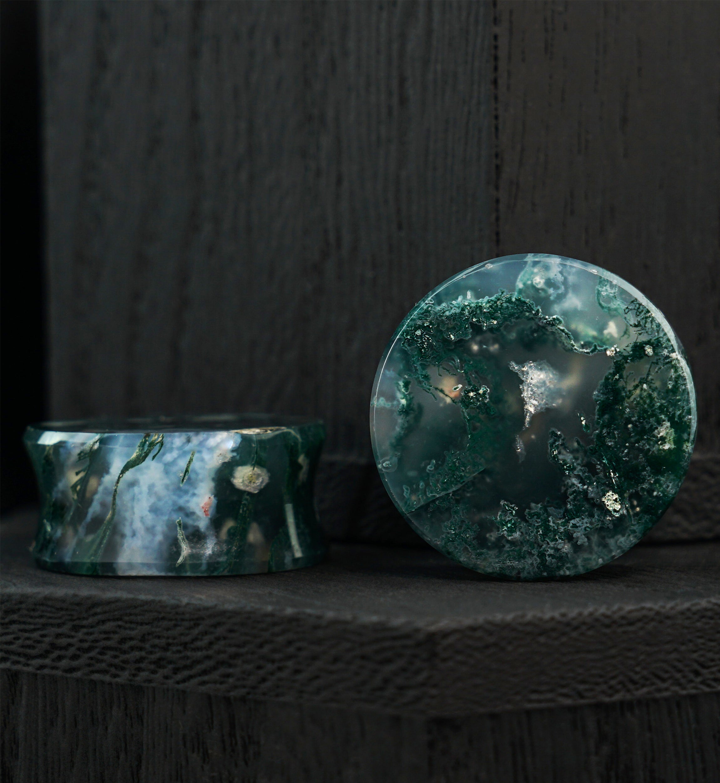 Green Moss Agate Stone Plugs (7/8" - 23mm) Version 2