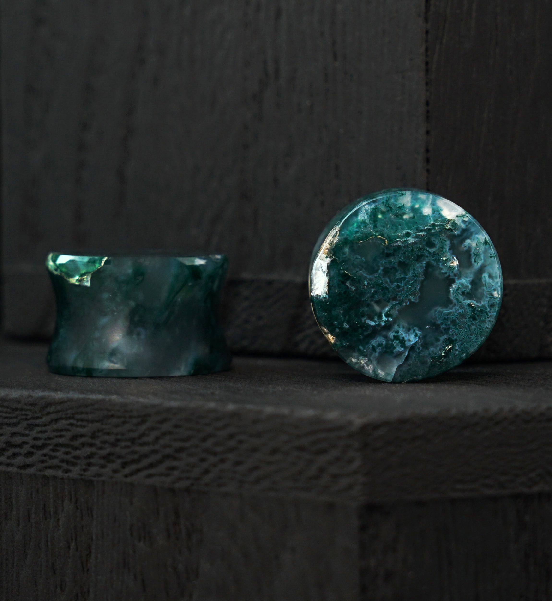 Green Moss Agate Stone Plugs (9/16" - 14mm) Version 1