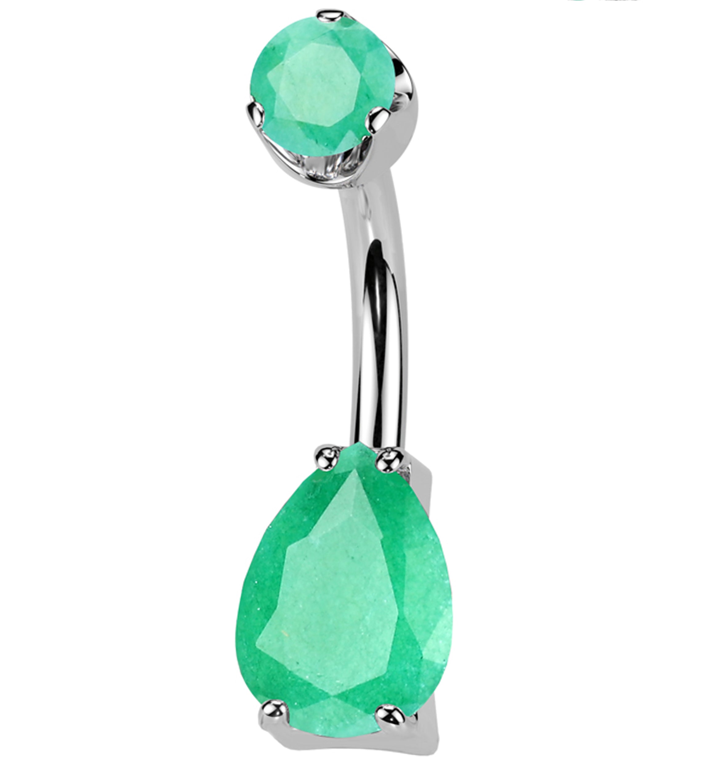 Green Onyx Stone Teardrop Internally Threaded Titanium Belly Button Ring