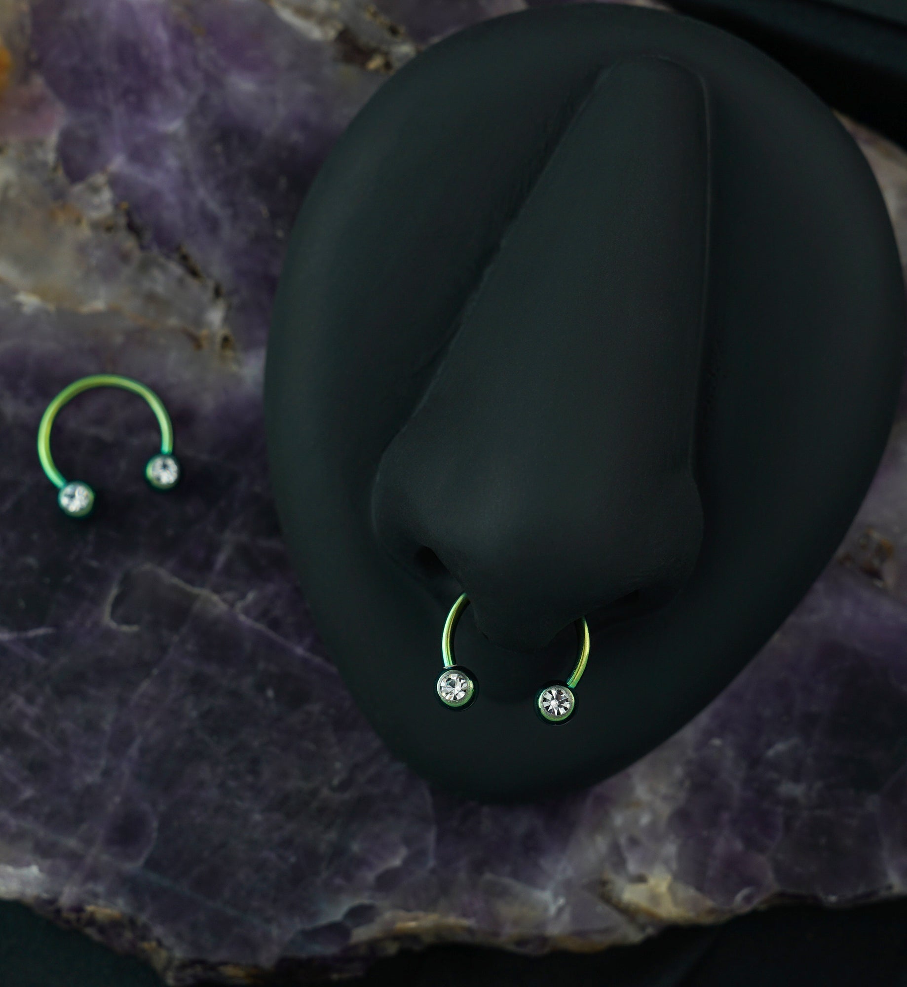 Green PVD CZ Circular Barbell