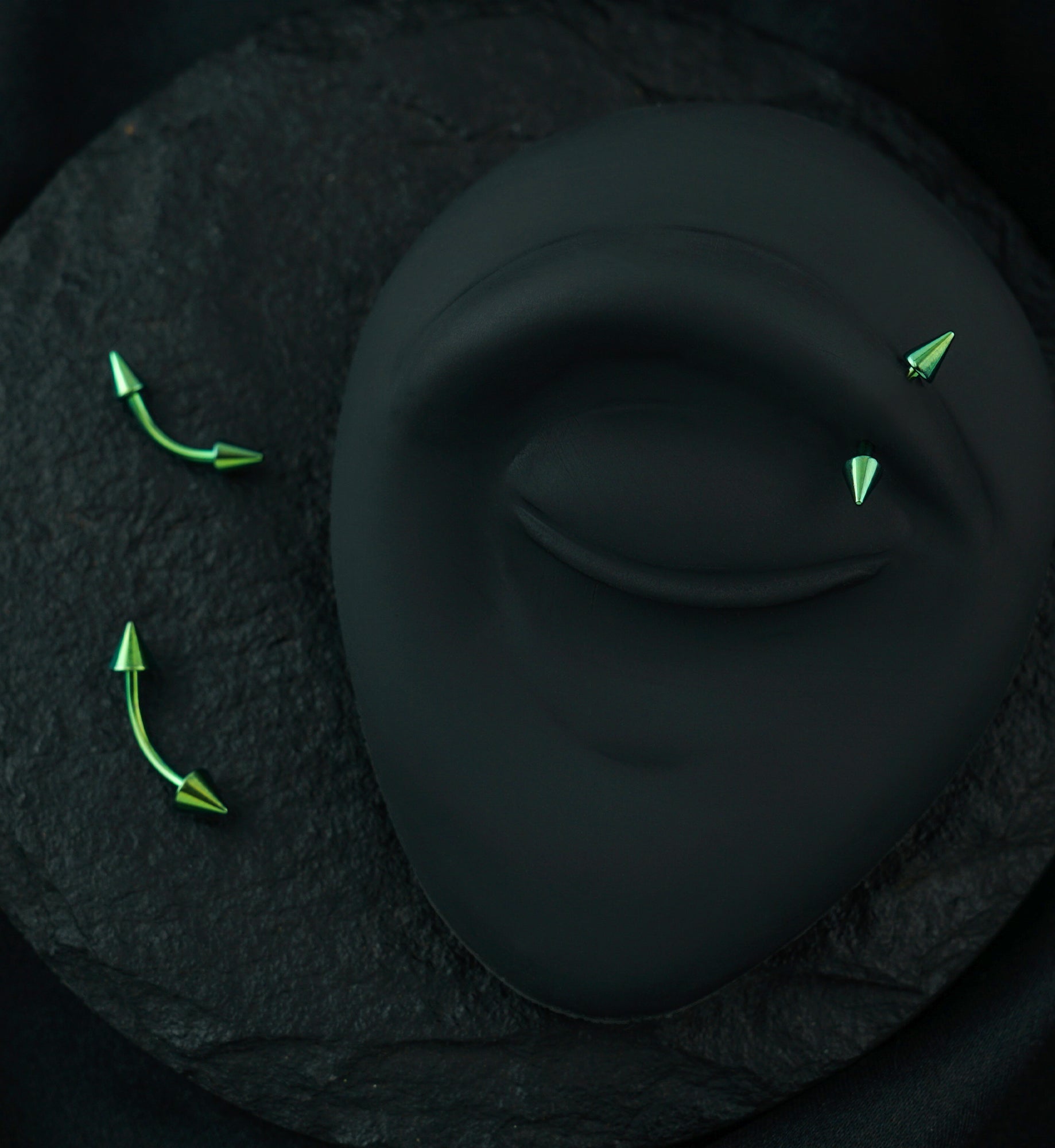 Green PVD Spiked Curved Barbell