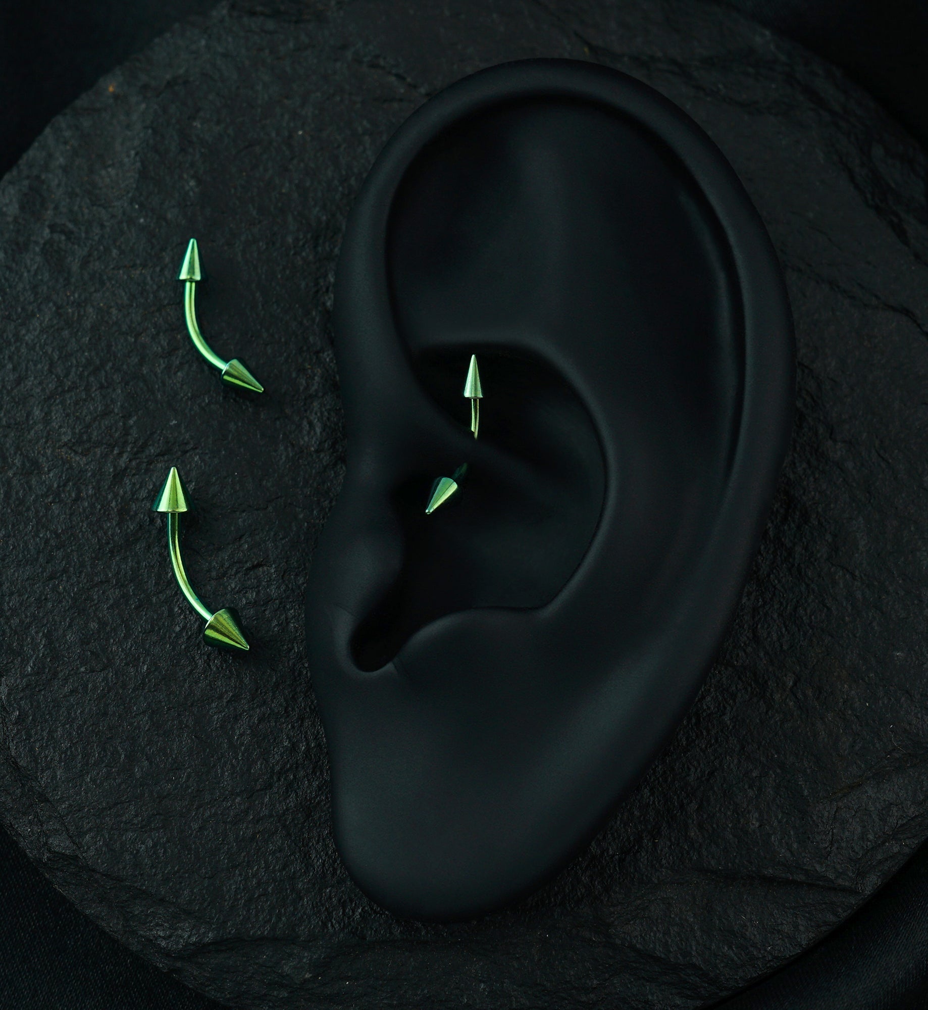 Green PVD Spiked Curved Barbell