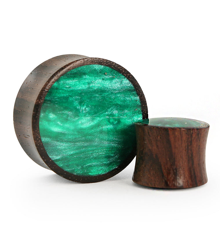 Sono Wood Plugs With Green Resin Inlay