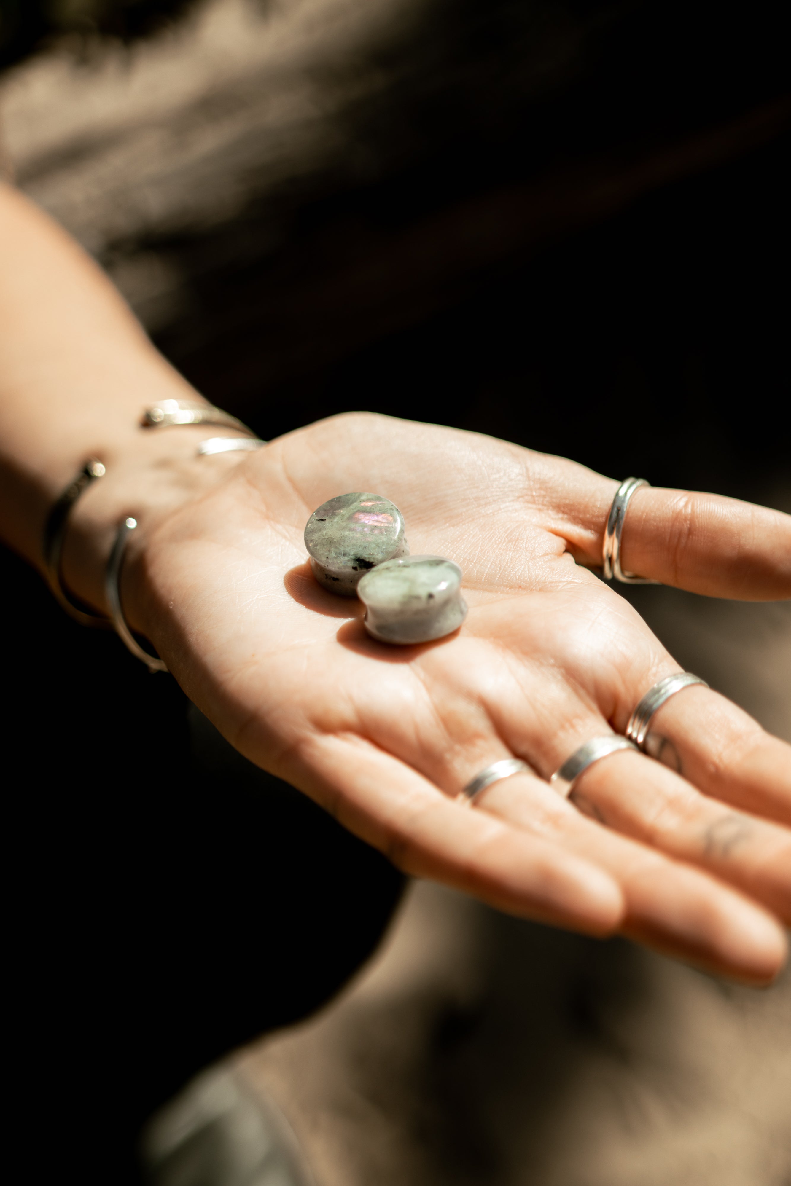 Grey Labradorite Stone Plugs