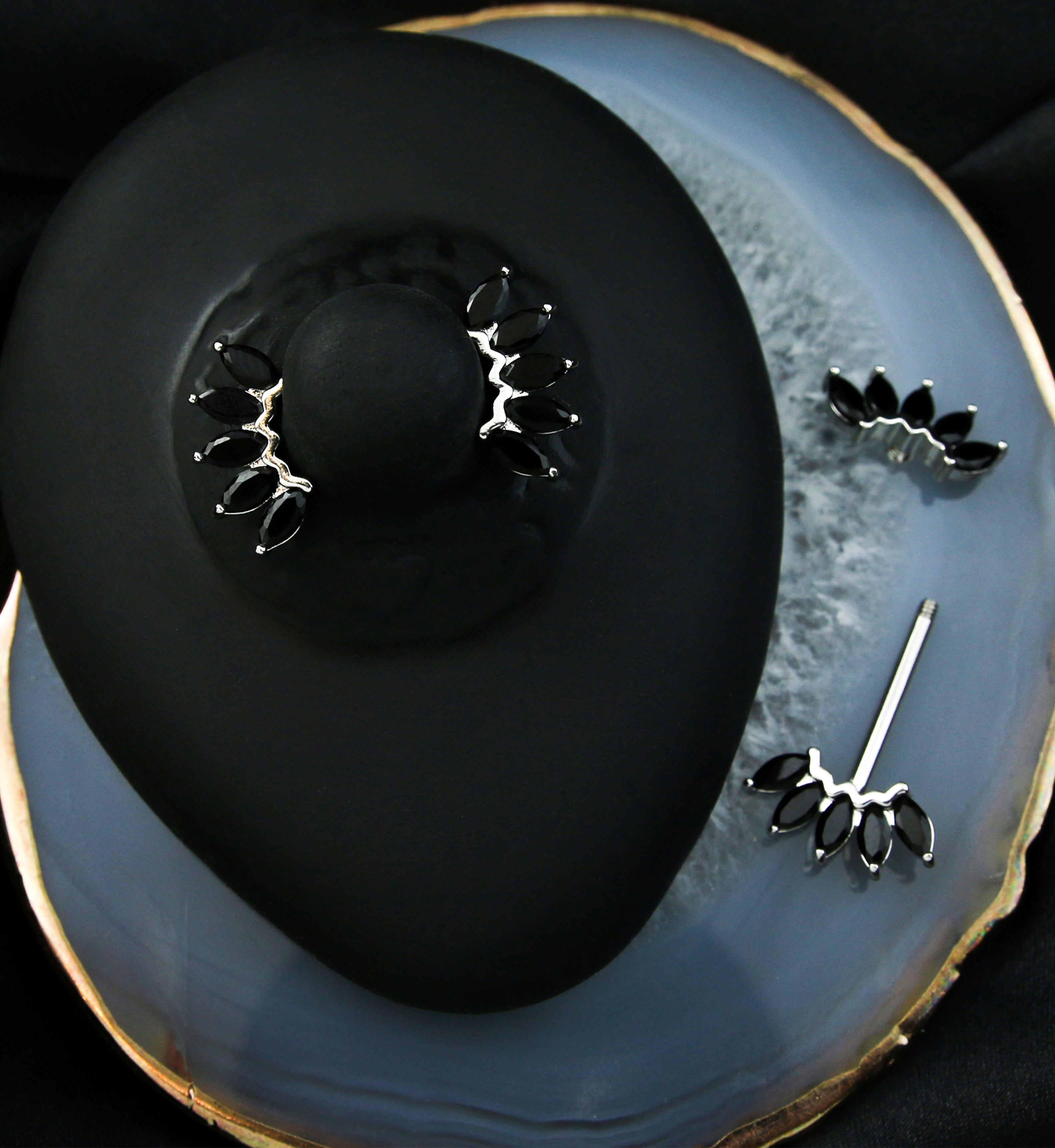 Half Crown Black CZ Stainless Steel Nipple Barbell