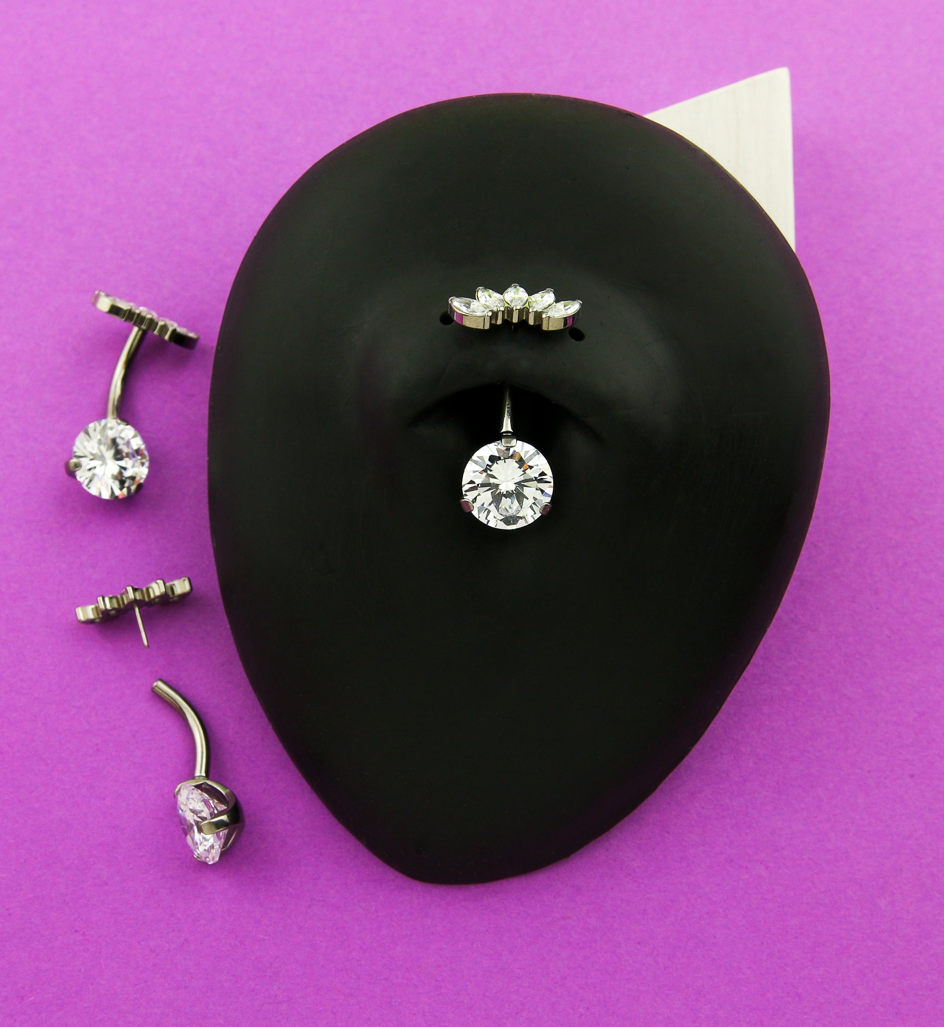 Half Crown Clear CZ Titanium Threadless Belly Button Ring