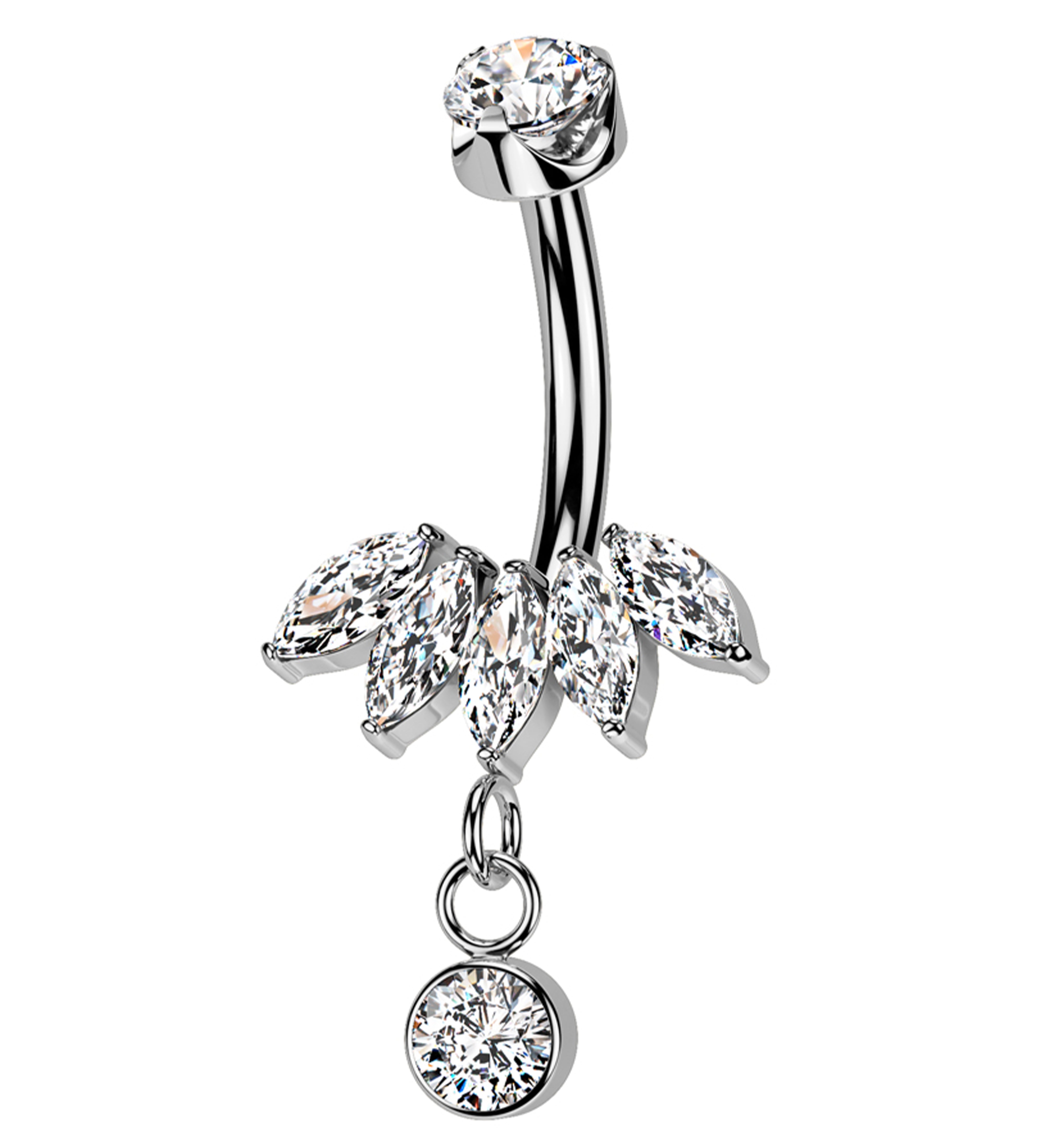 Half Crown Dangle Clear CZ Titanium Internally Threaded Belly Button Ring